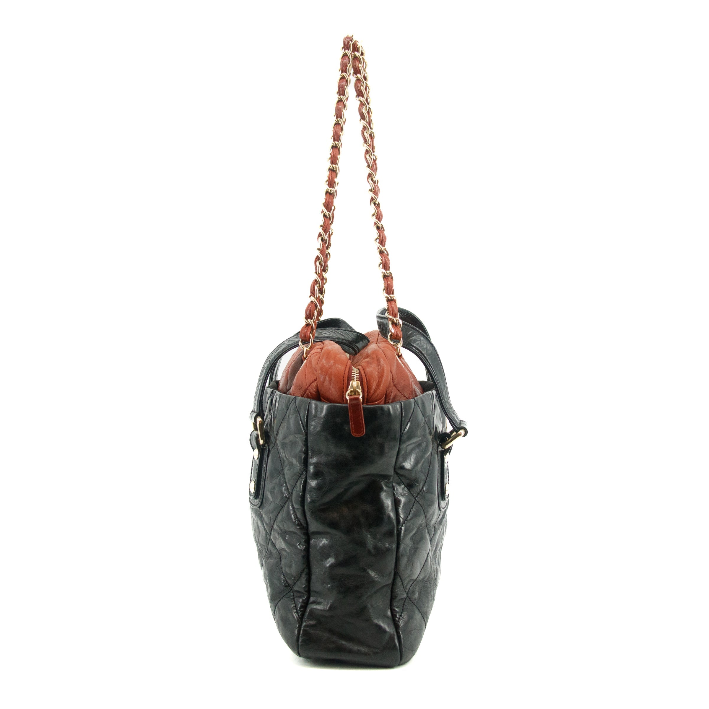 Chanel Quilted Glazed Leather Black / Red 2Way Shoulder Bag #3634
