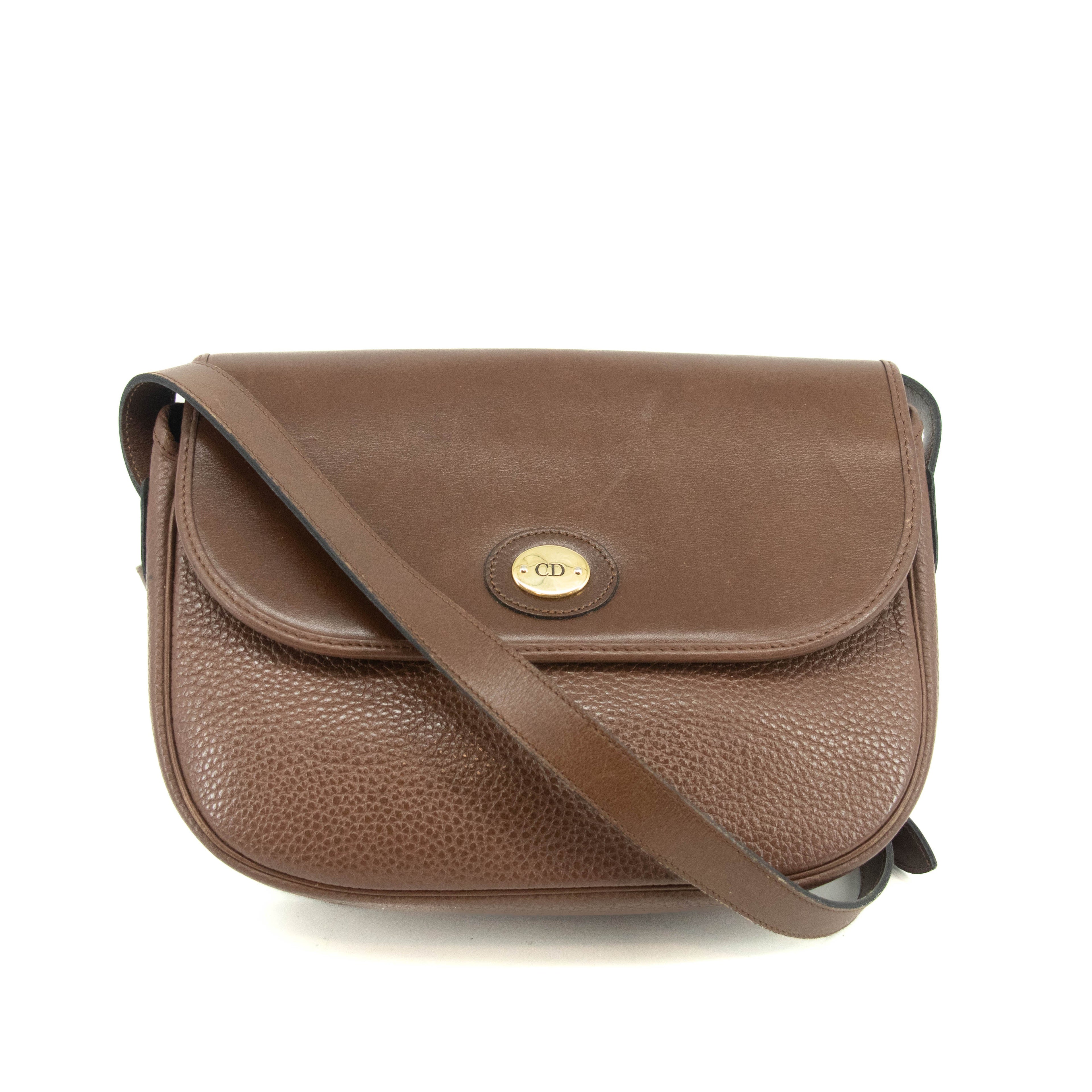 Christian Dior Vintage Brown Leather Flap Shoulder Bag #3652