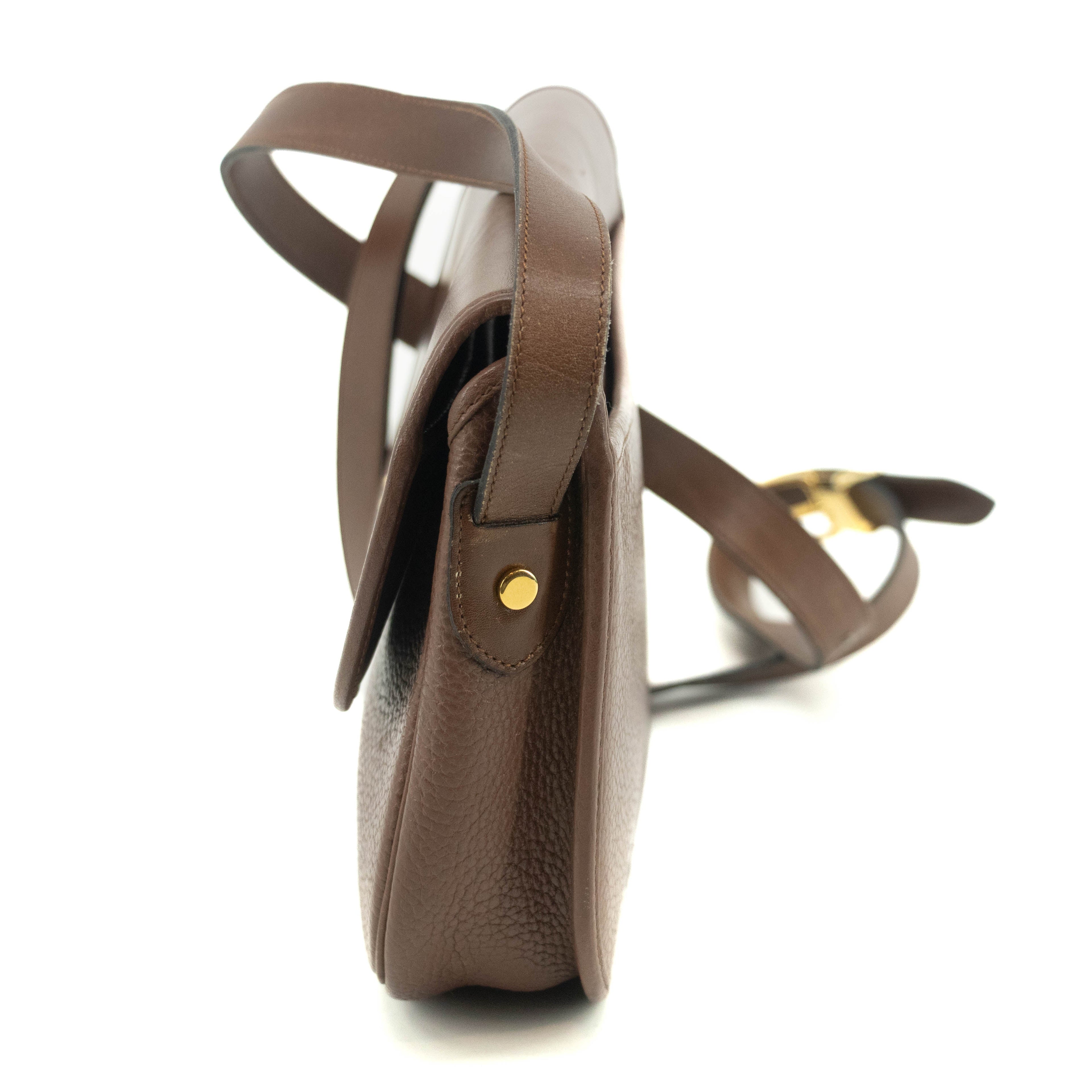 Christian Dior Vintage Brown Leather Flap Shoulder Bag #3652