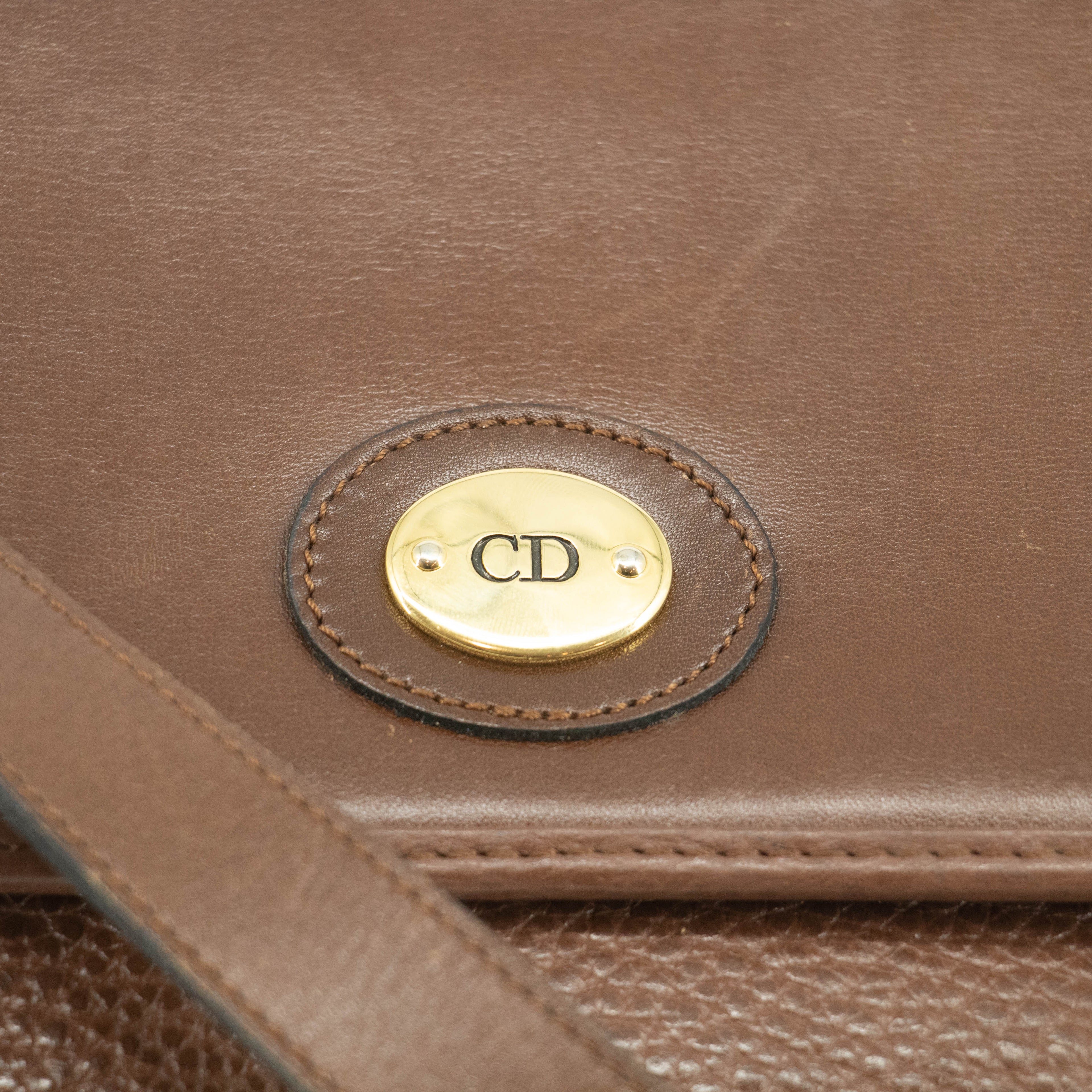 Christian Dior Vintage Brown Leather Flap Shoulder Bag #3652