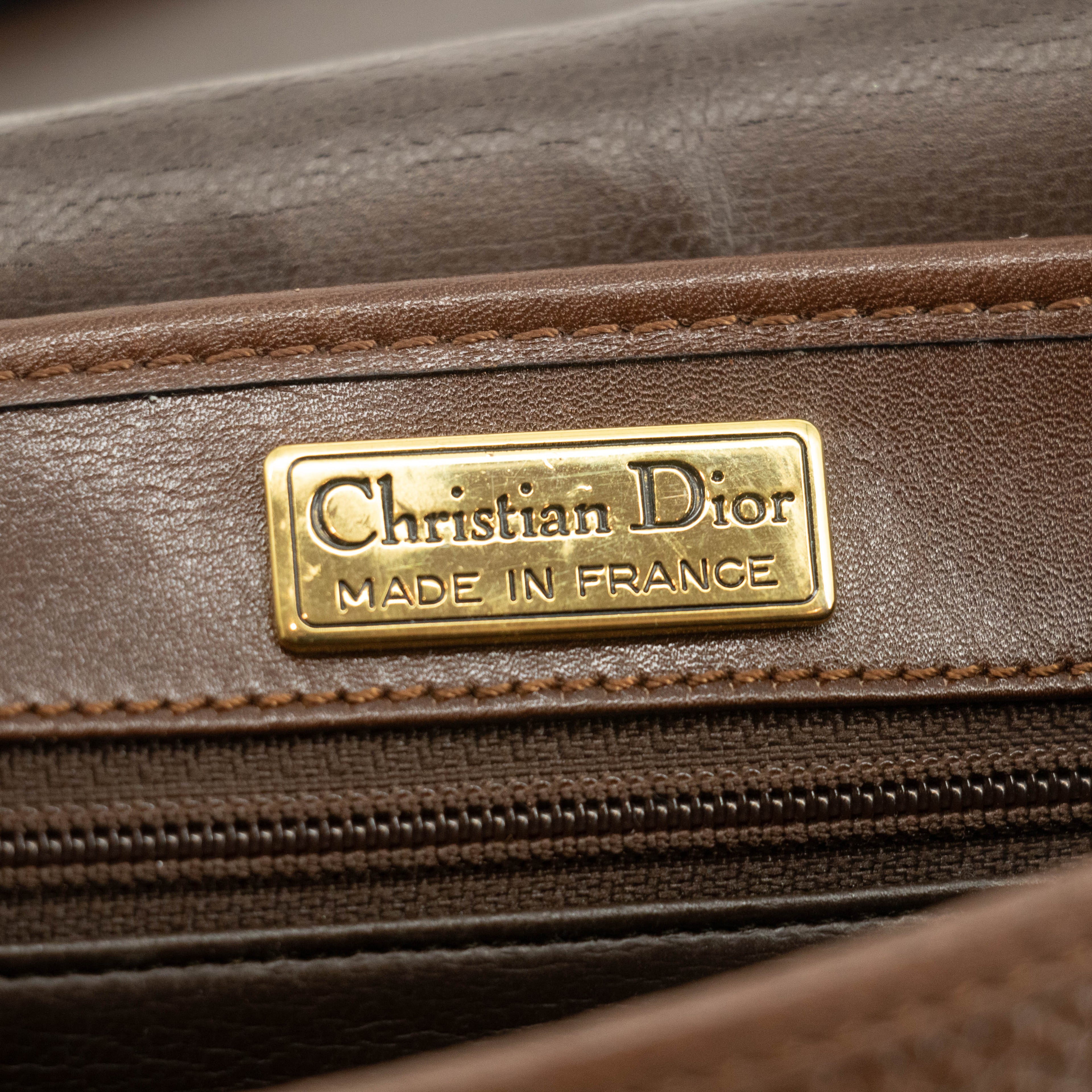 Christian Dior Vintage Brown Leather Flap Shoulder Bag #3652