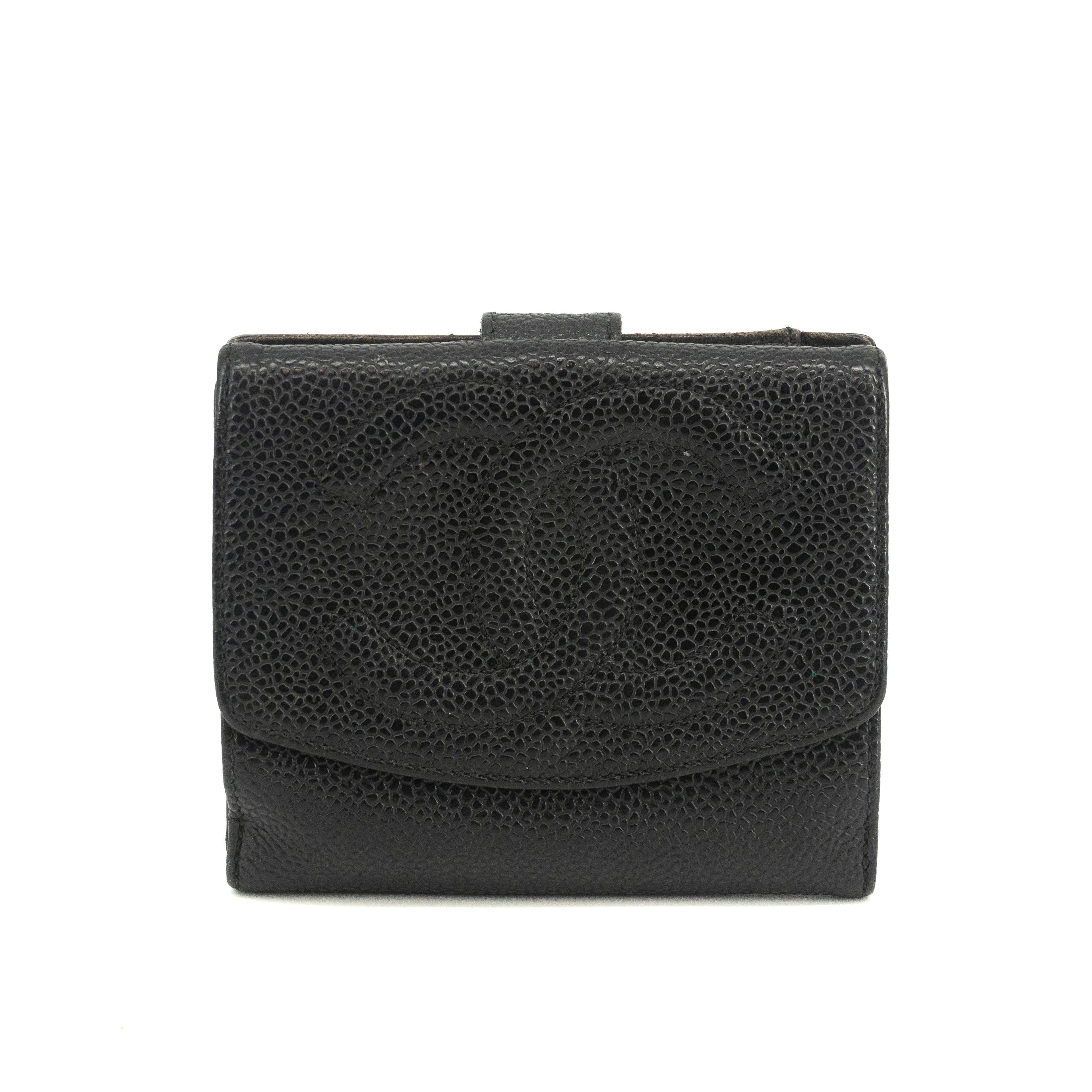 Chanel Caviar Skin Black Compact Bifold Wallet #3714