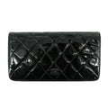 Chanel Patent Leather Black Matelasse Quilted Long Bifold Wallet #3735
