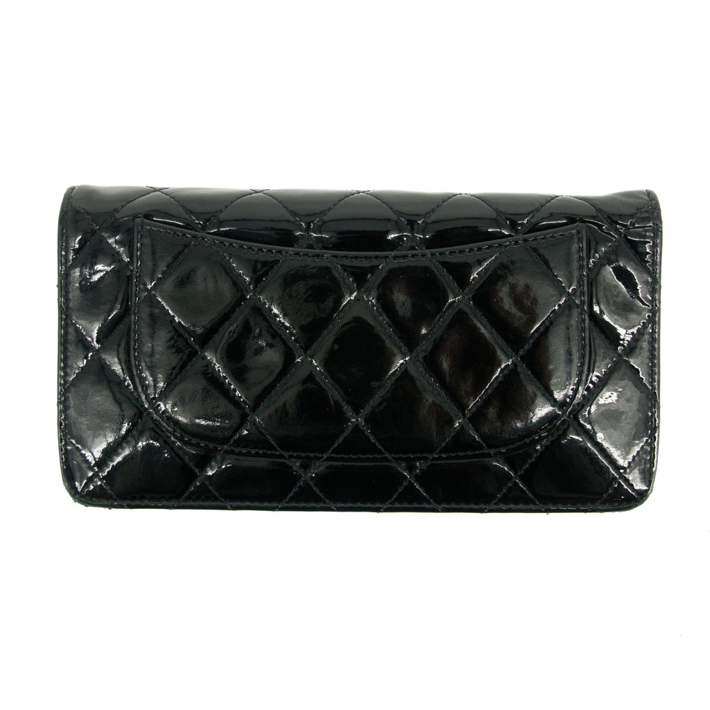 Chanel Patent Leather Black Matelasse Quilted Long Bifold Wallet #3735