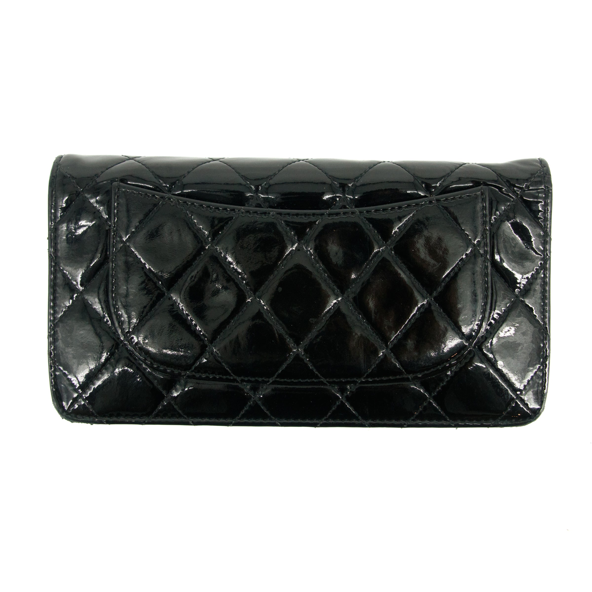 Chanel Patent Leather Black Matelasse Quilted Long Bifold Wallet #3735