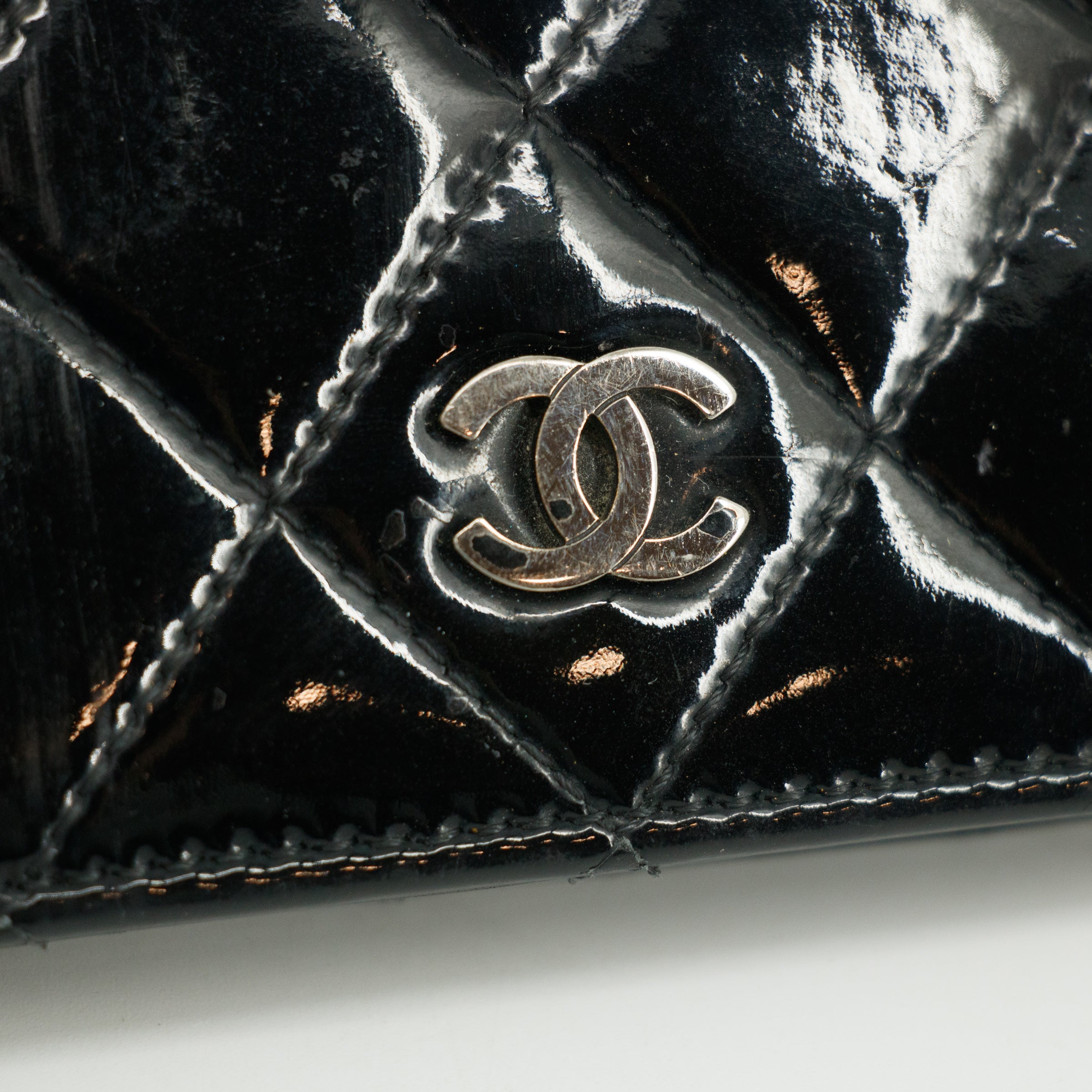 Chanel Patent Leather Black Matelasse Quilted Long Bifold Wallet #3735