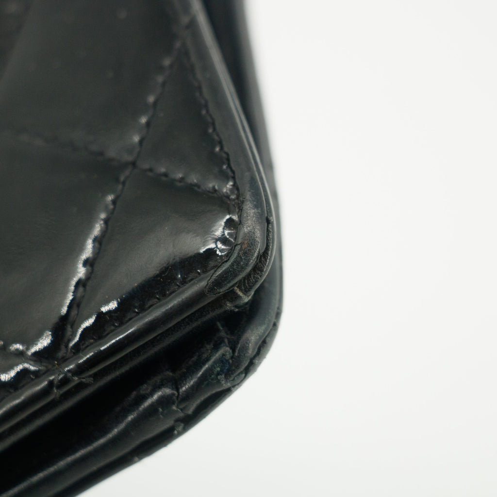 Chanel Patent Leather Black Matelasse Quilted Long Bifold Wallet #3735
