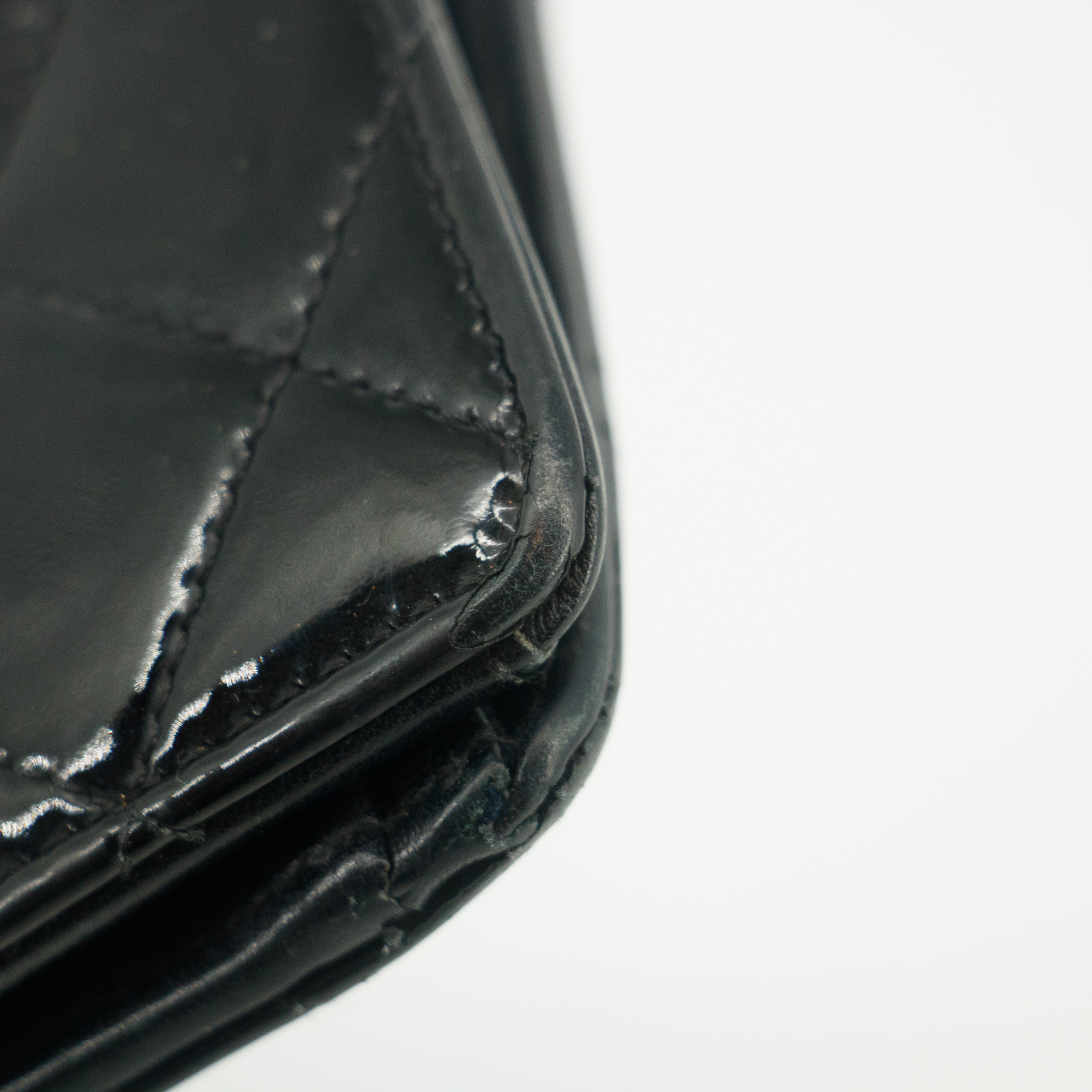 Chanel Patent Leather Black Matelasse Quilted Long Bifold Wallet #3735