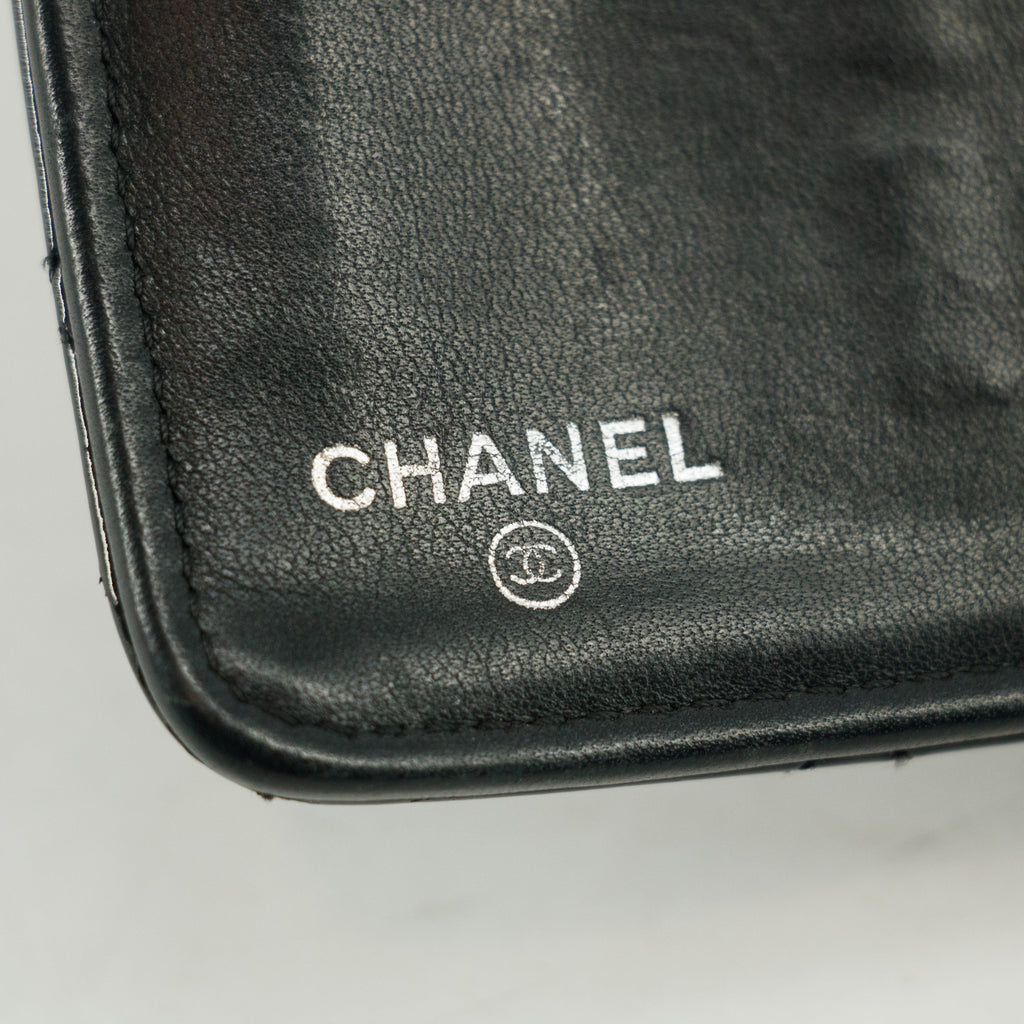 Chanel Patent Leather Black Matelasse Quilted Long Bifold Wallet #3735