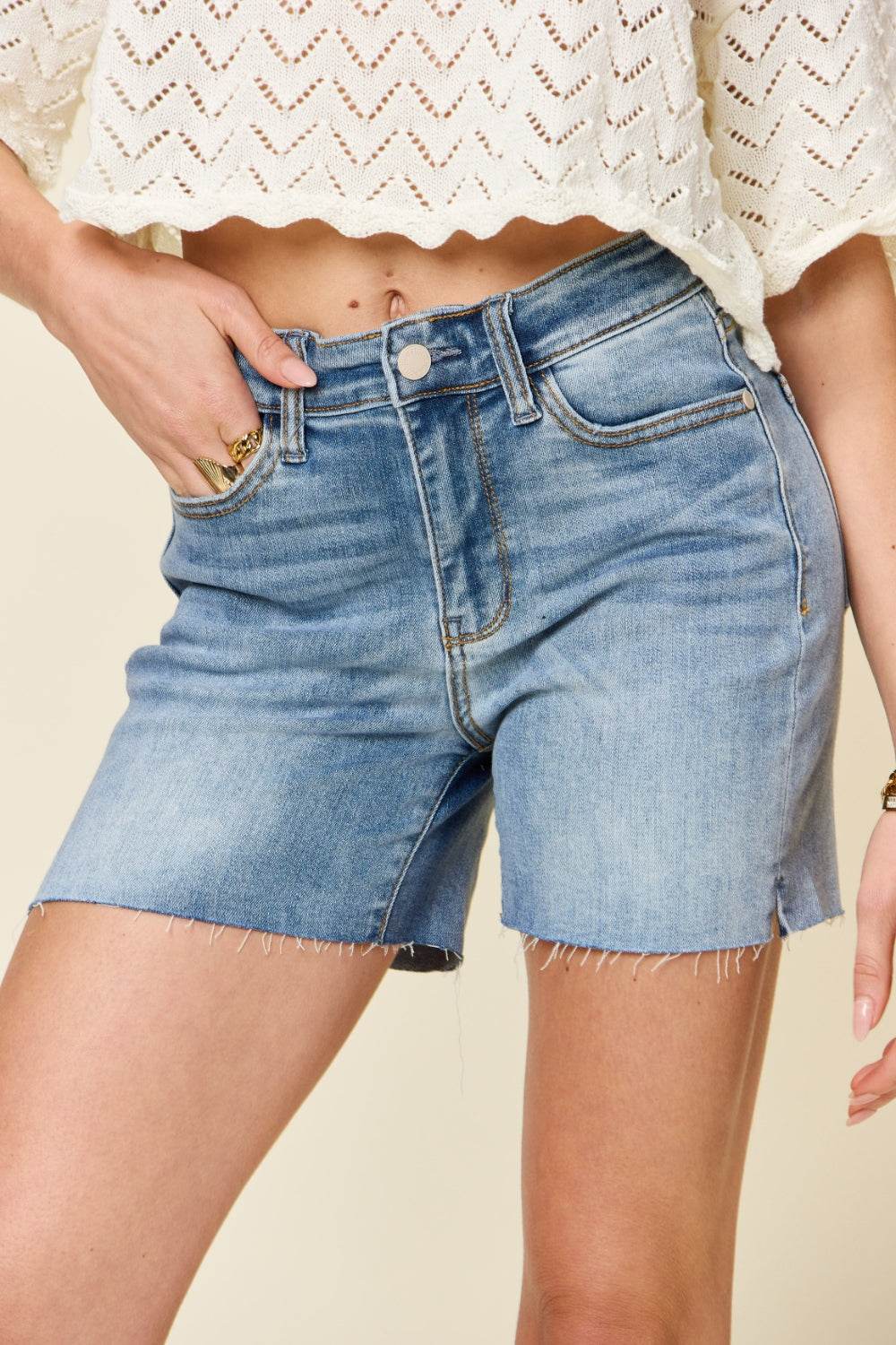 Judy Blue Full Size High Waist Raw Hem Denim Women Shorts