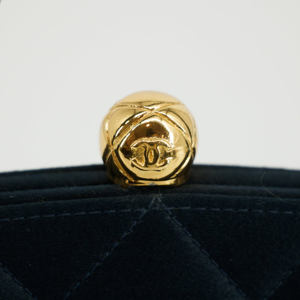 Chanel Vintage Satin CC Blue Kisslock Shoulder Bag #3768