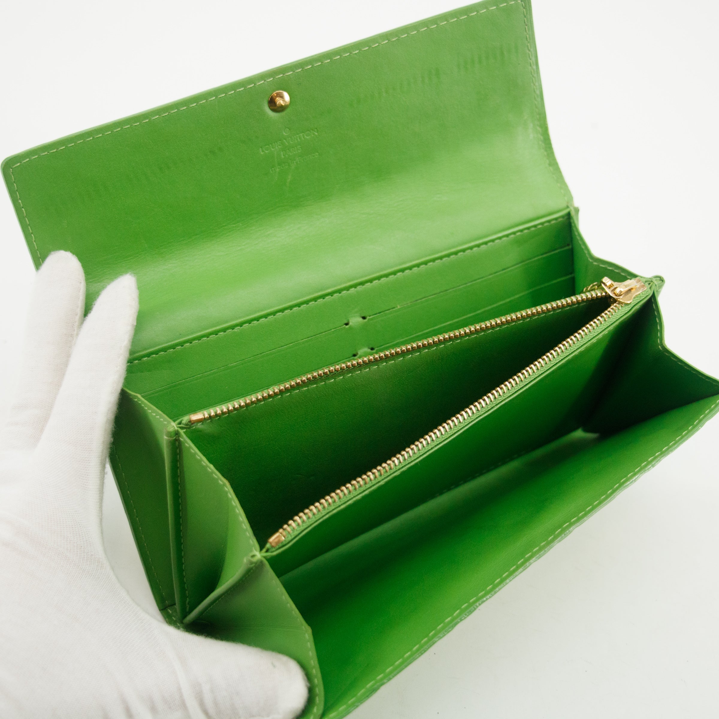 Louis Vuitton Vernis Green Trifold Long Wallet #3836