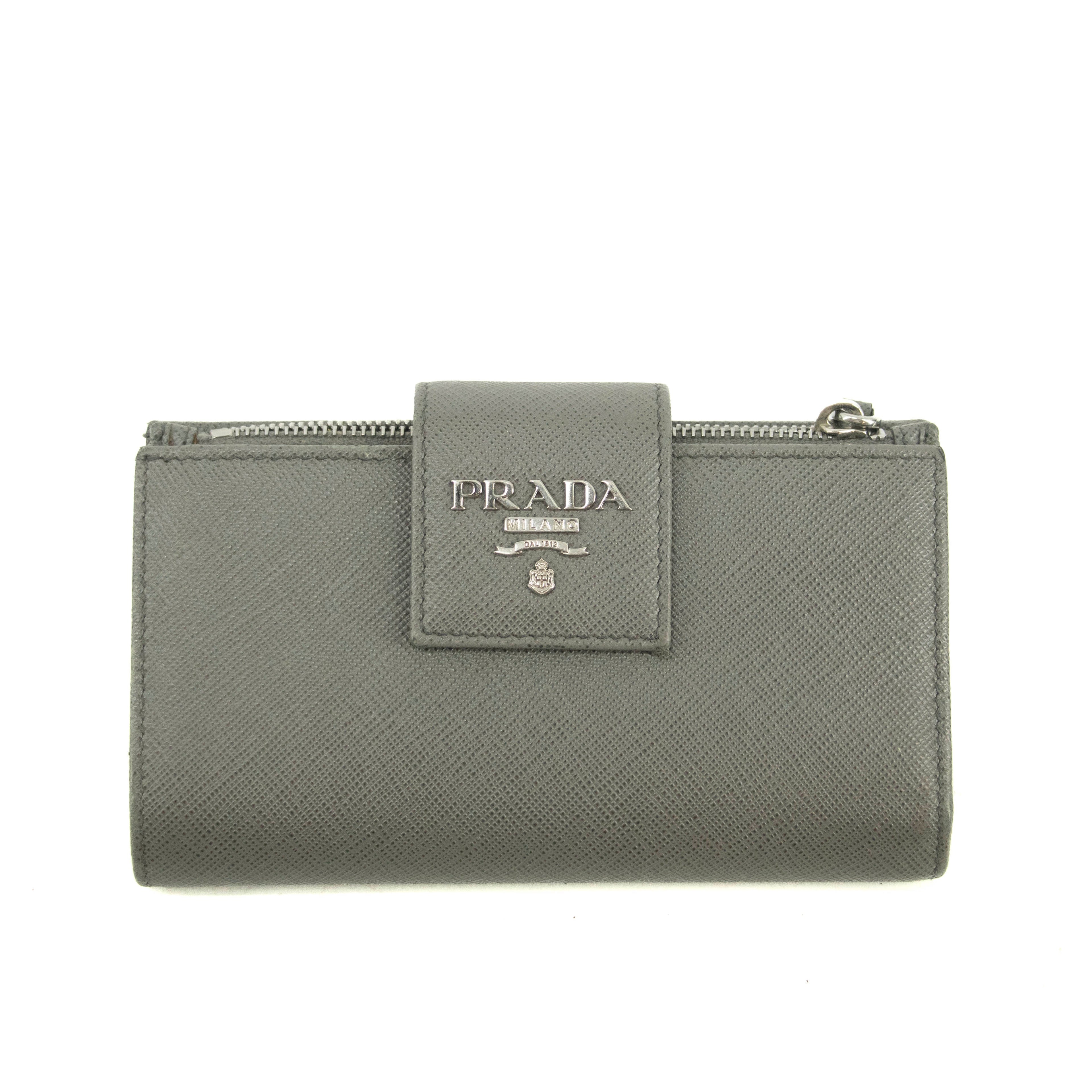 Prada Saffiano Leather Grey Metal Medium Wallet #3918