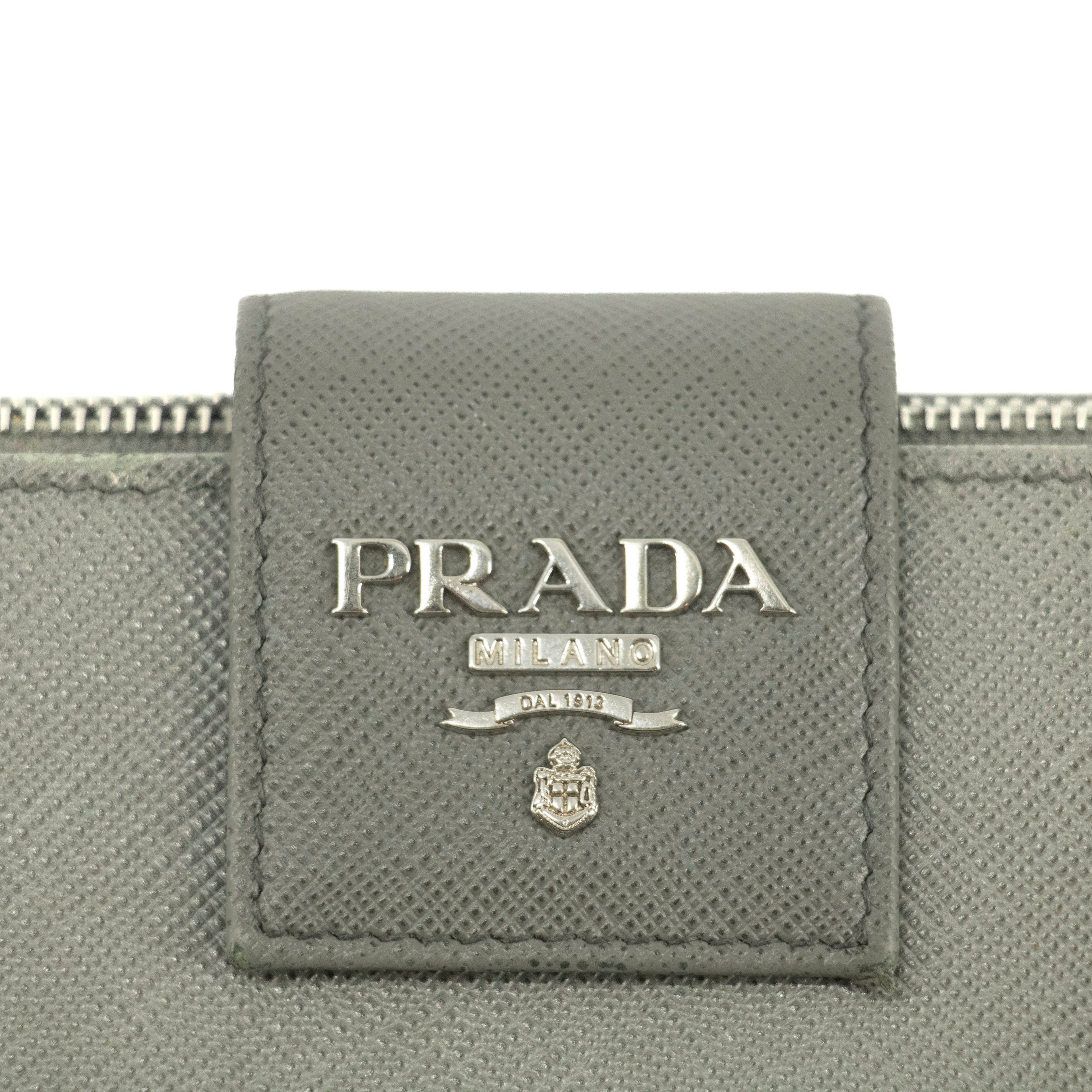 Prada Saffiano Leather Grey Metal Medium Wallet #3918