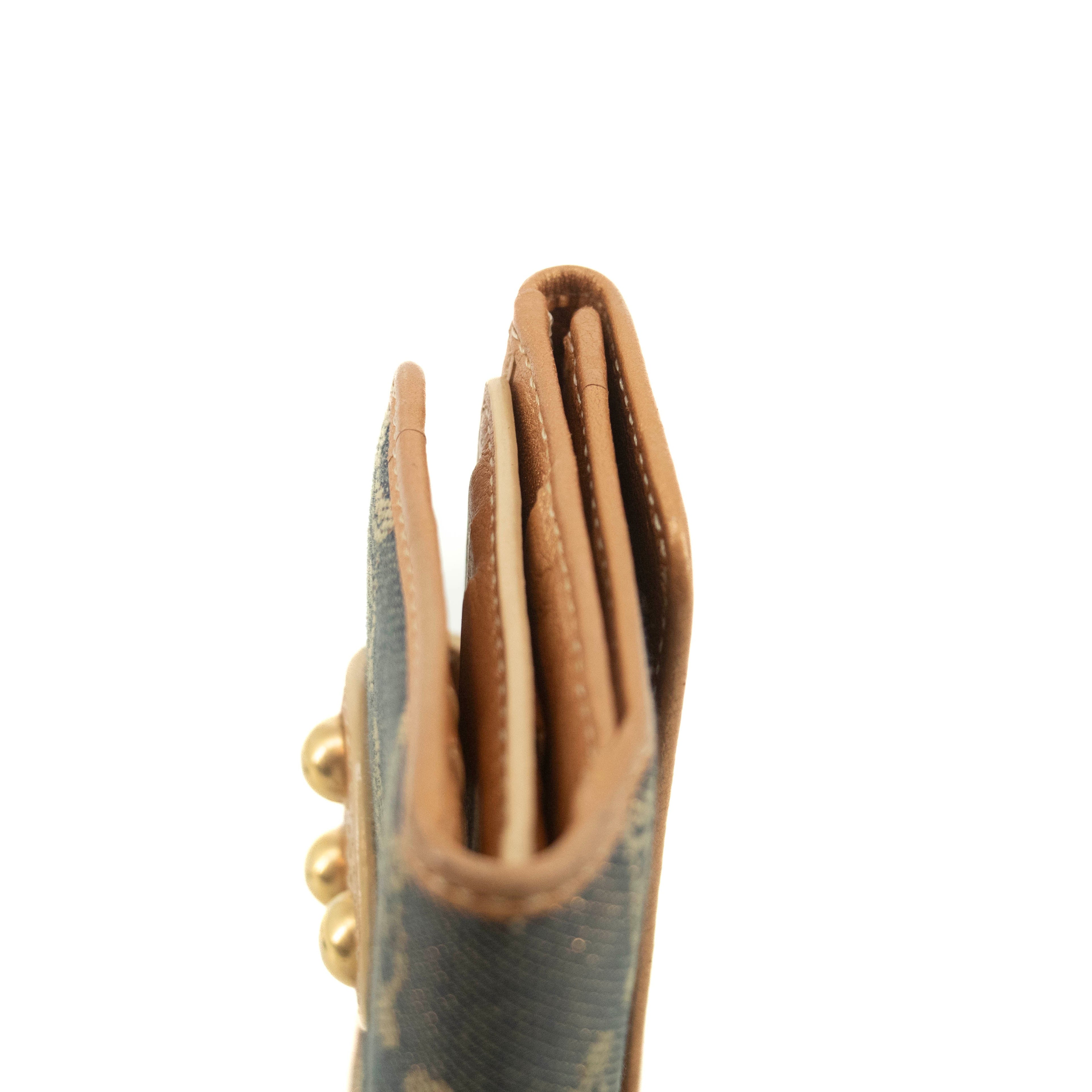 Celine Triomphe Canvas Beige x Blue Demin Compact Wallet #3950