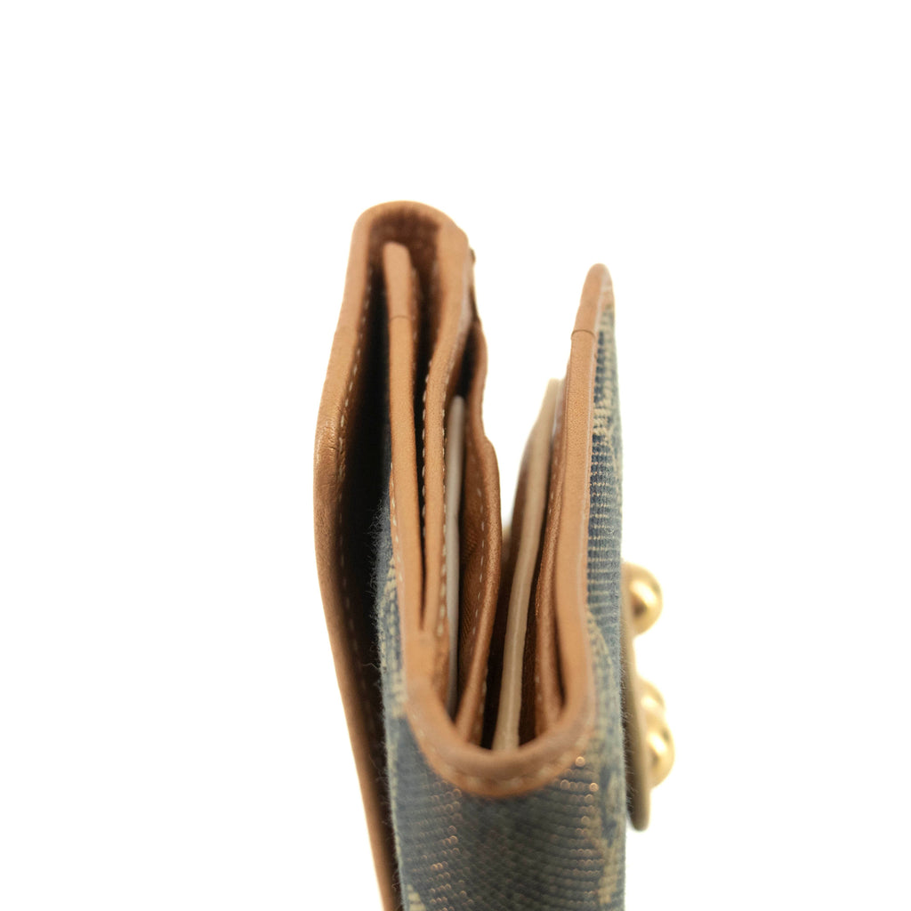 Celine Triomphe Canvas Beige x Blue Demin Compact Wallet #3950