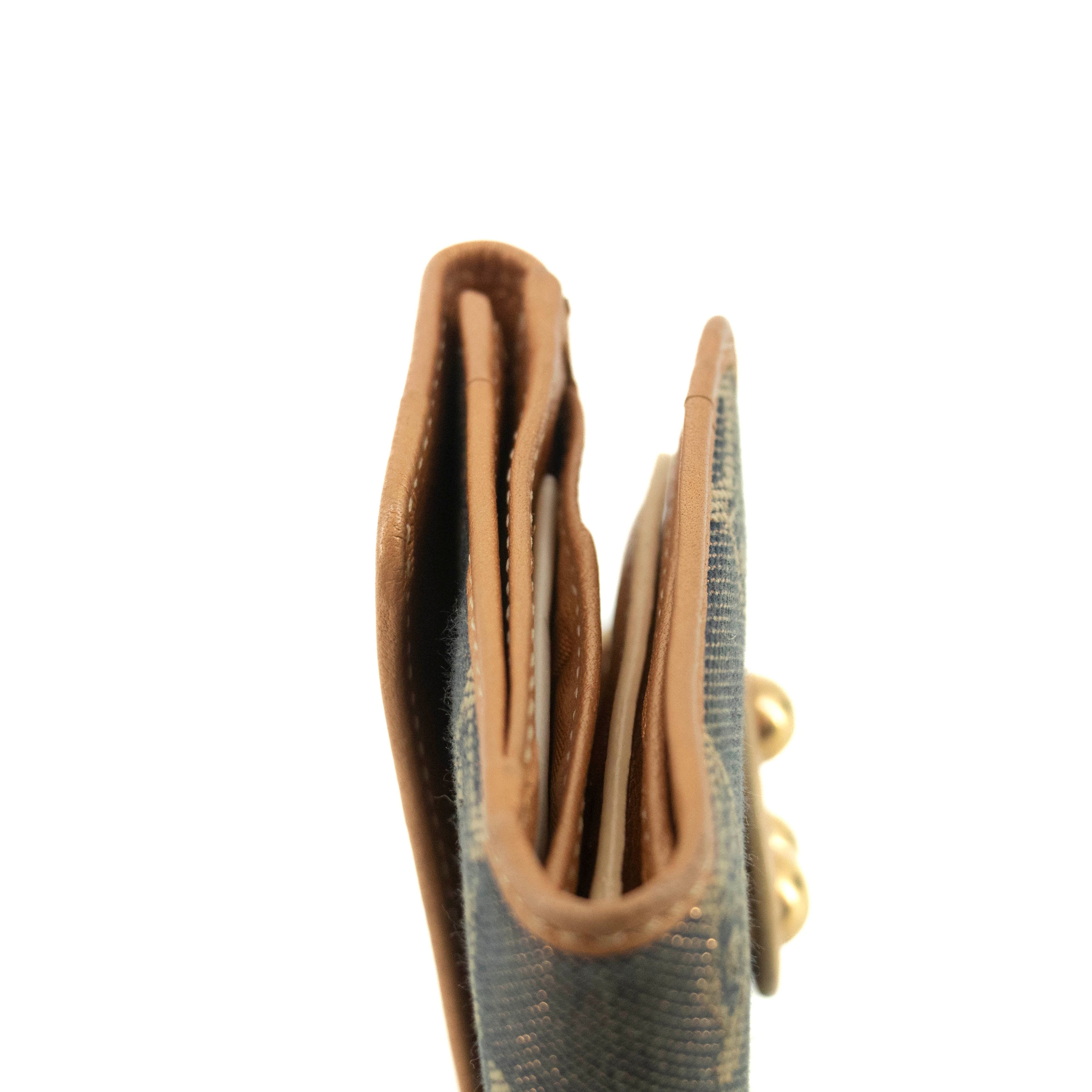 Celine Triomphe Canvas Beige x Blue Demin Compact Wallet #3950