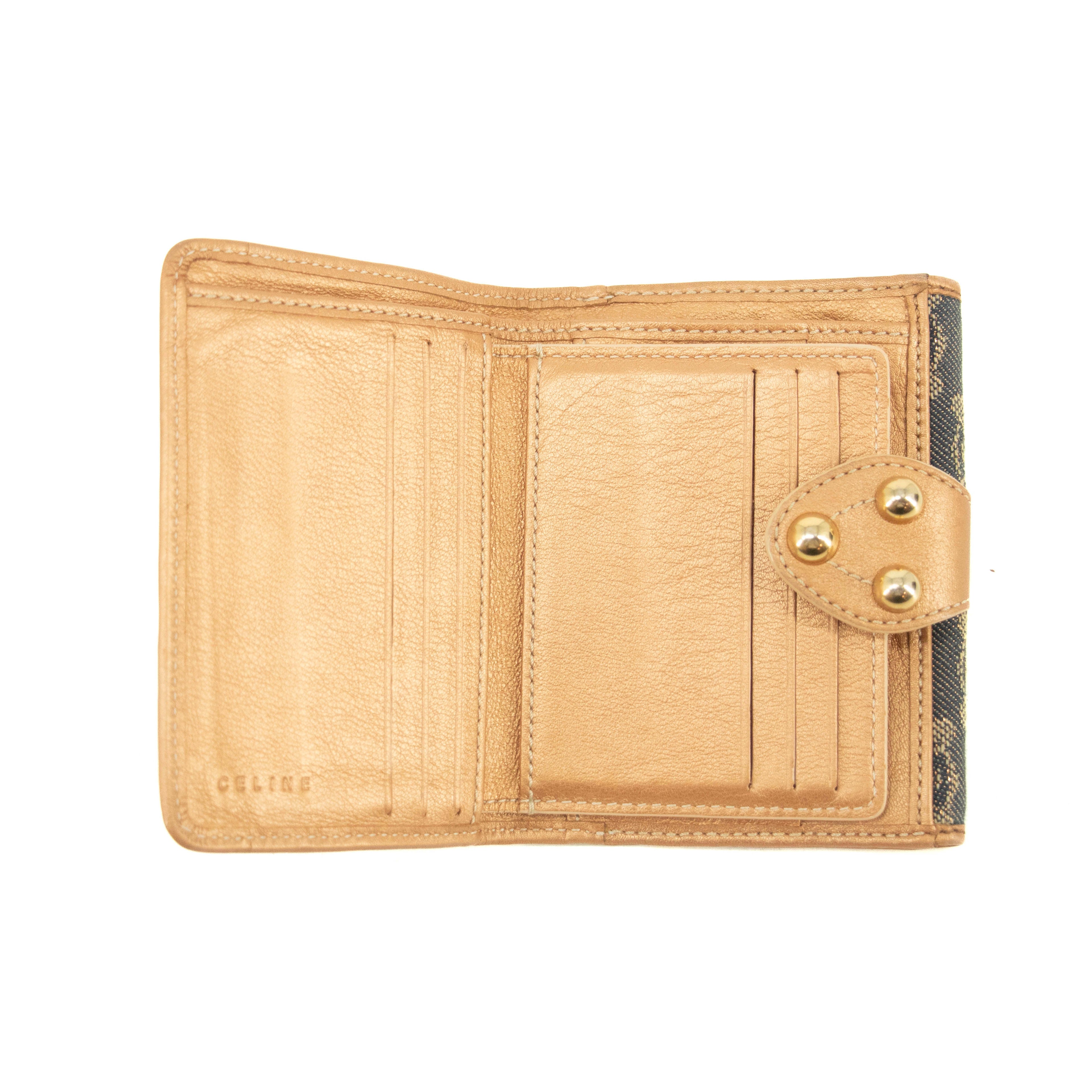 Celine Triomphe Canvas Beige x Blue Demin Compact Wallet #3950