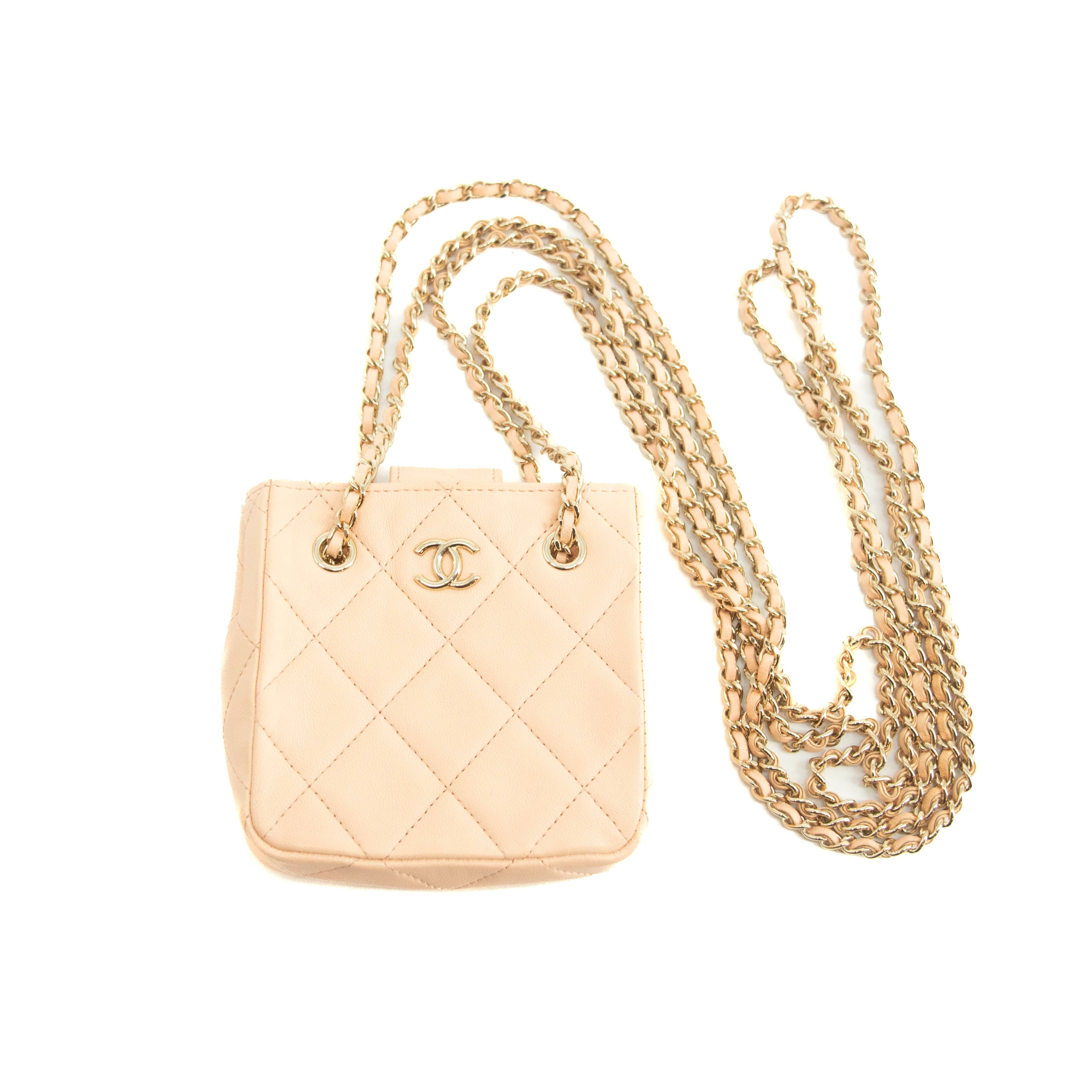 Chanel CC Quilted Mini Shopping Clutch Lambskin Pink Shoulder Bag #3979