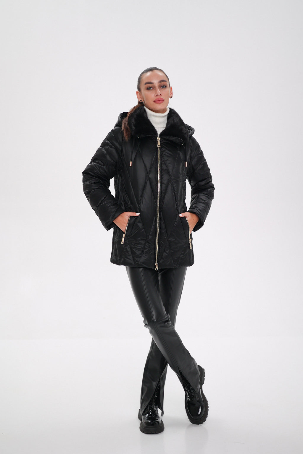 Genuine Mink Fur Trim Down Coat