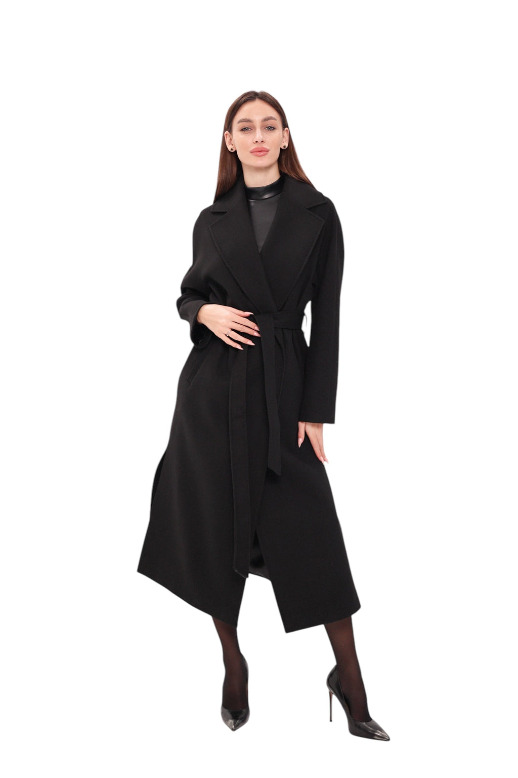 Cambridge Comfort Wraparound Wool Cashmere Coat in Black