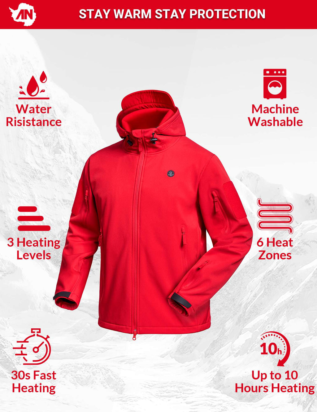 ANTARCTICA GEAR Heated Jacket for Men and Women, Winter Coat Soft Shell Heating Hood Jacket