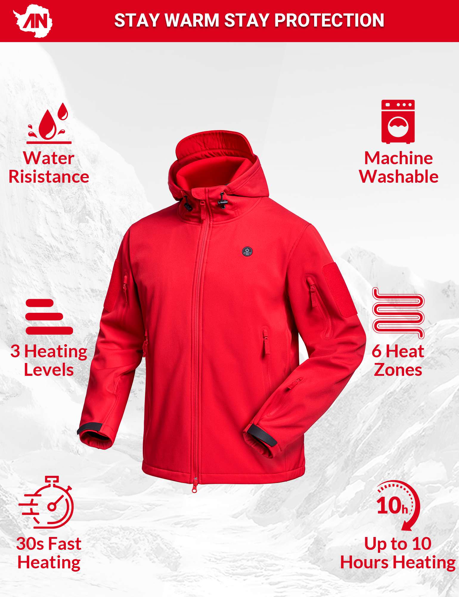ANTARCTICA GEAR Heated Jacket for Men and Women, Winter Coat Soft Shell Heating Hood Jacket