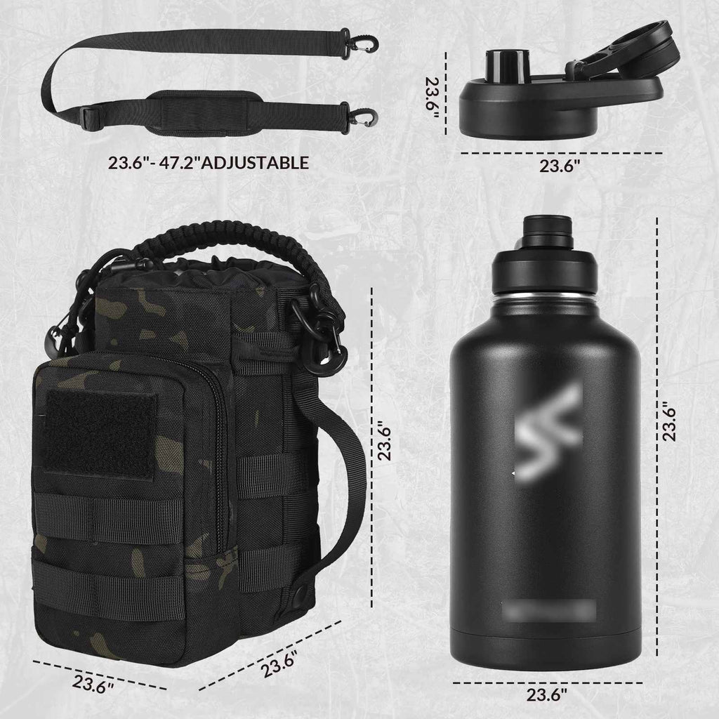 Votagoo 64Oz Half Gallon Stainless Steel Insulated Tactical Water Bottle with Metal Military Water Bottle Tactical Carrier Bag