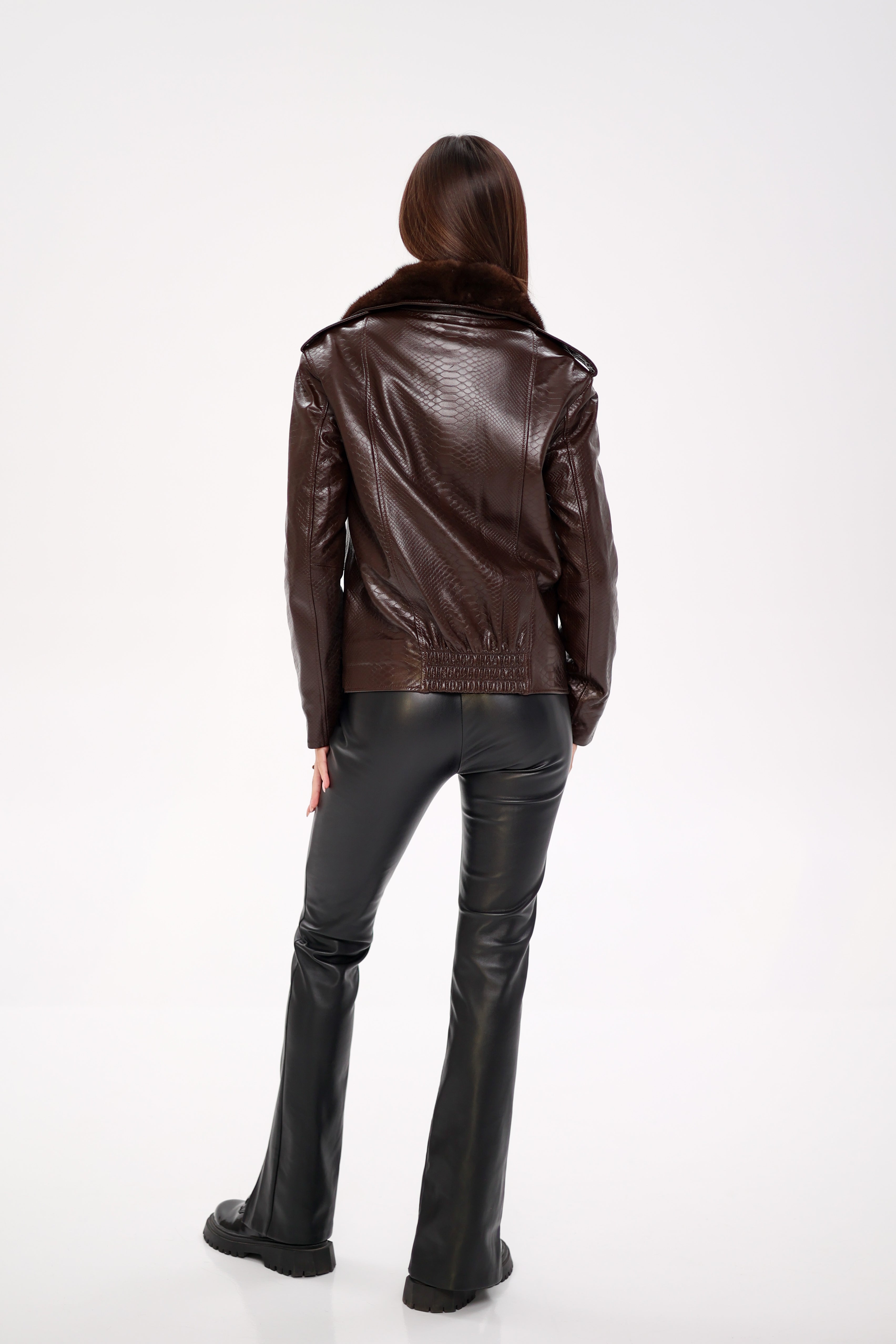 Genuine Mink Fur Embossed Leather Jacket