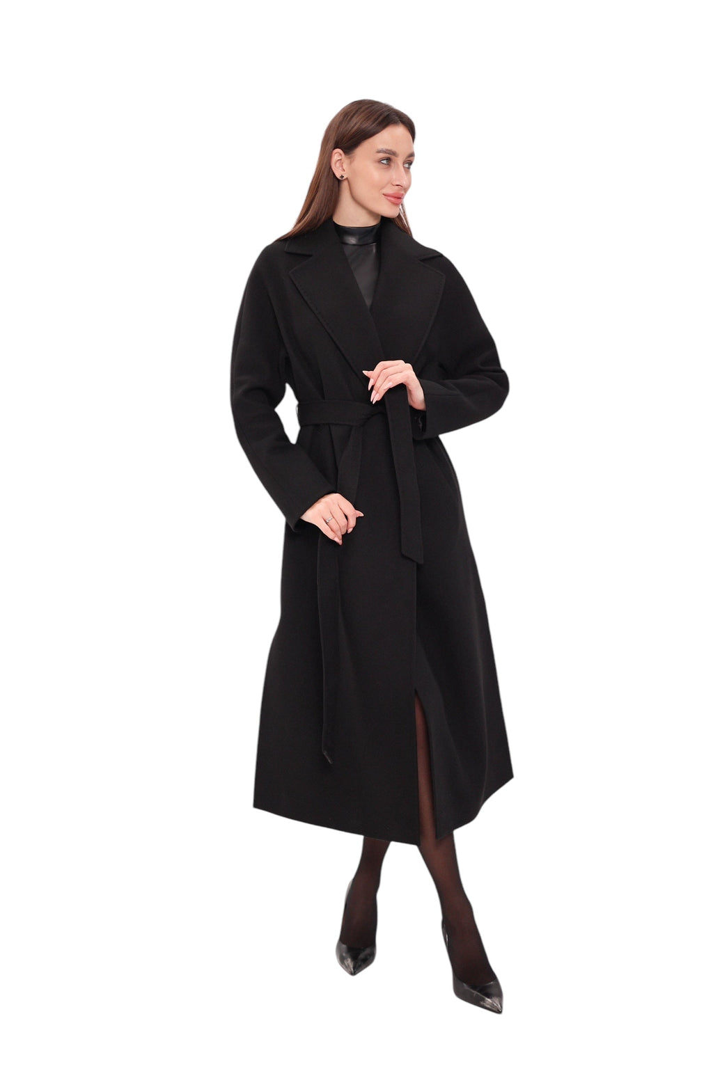 Cambridge Comfort Wraparound Wool Cashmere Coat in Black