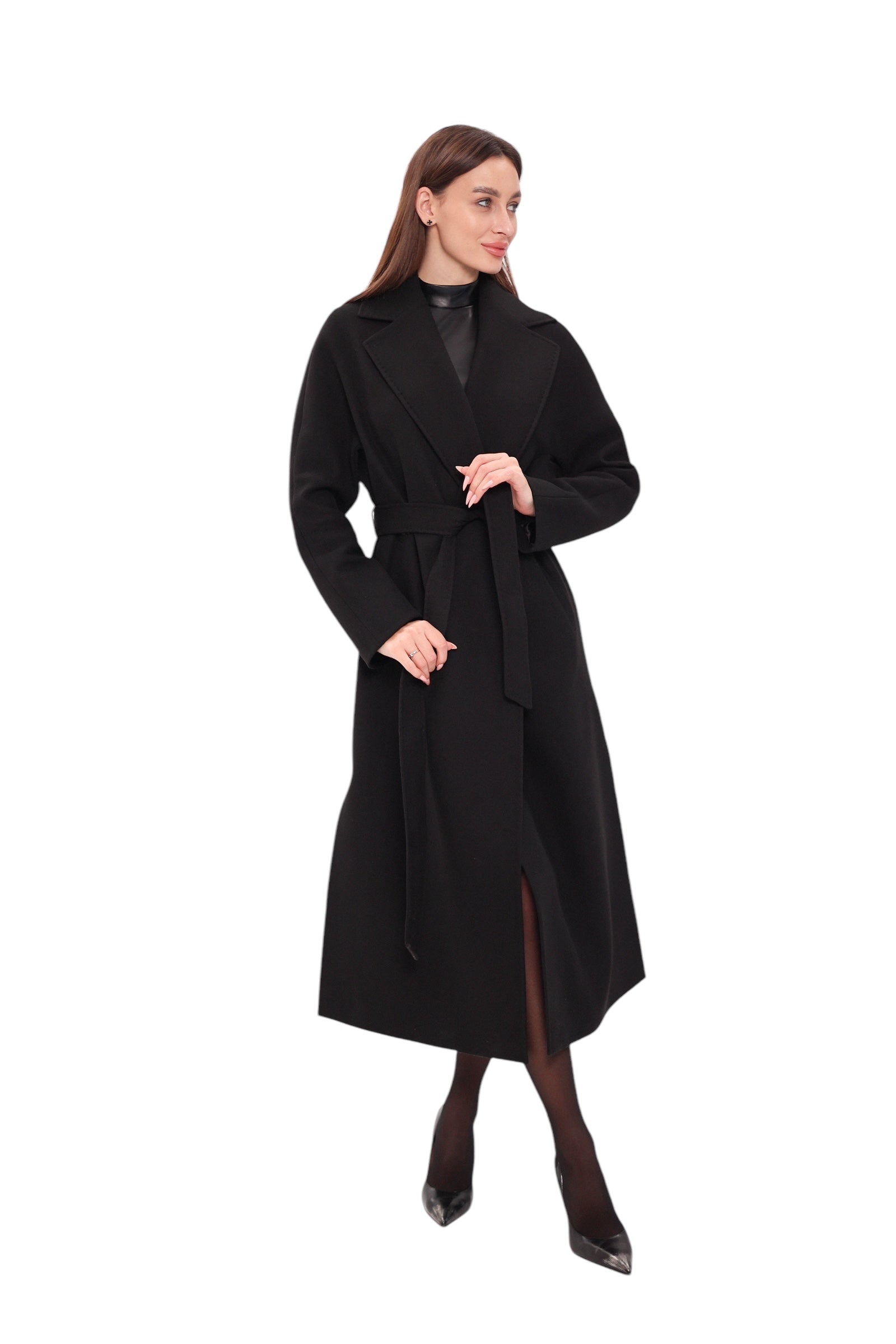 Cambridge Comfort Wraparound Wool Cashmere Coat in Black