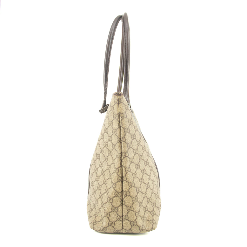 Gucci GG Canvas Coated Supreme Beige x Brown Leather Shoulder Bag #4675