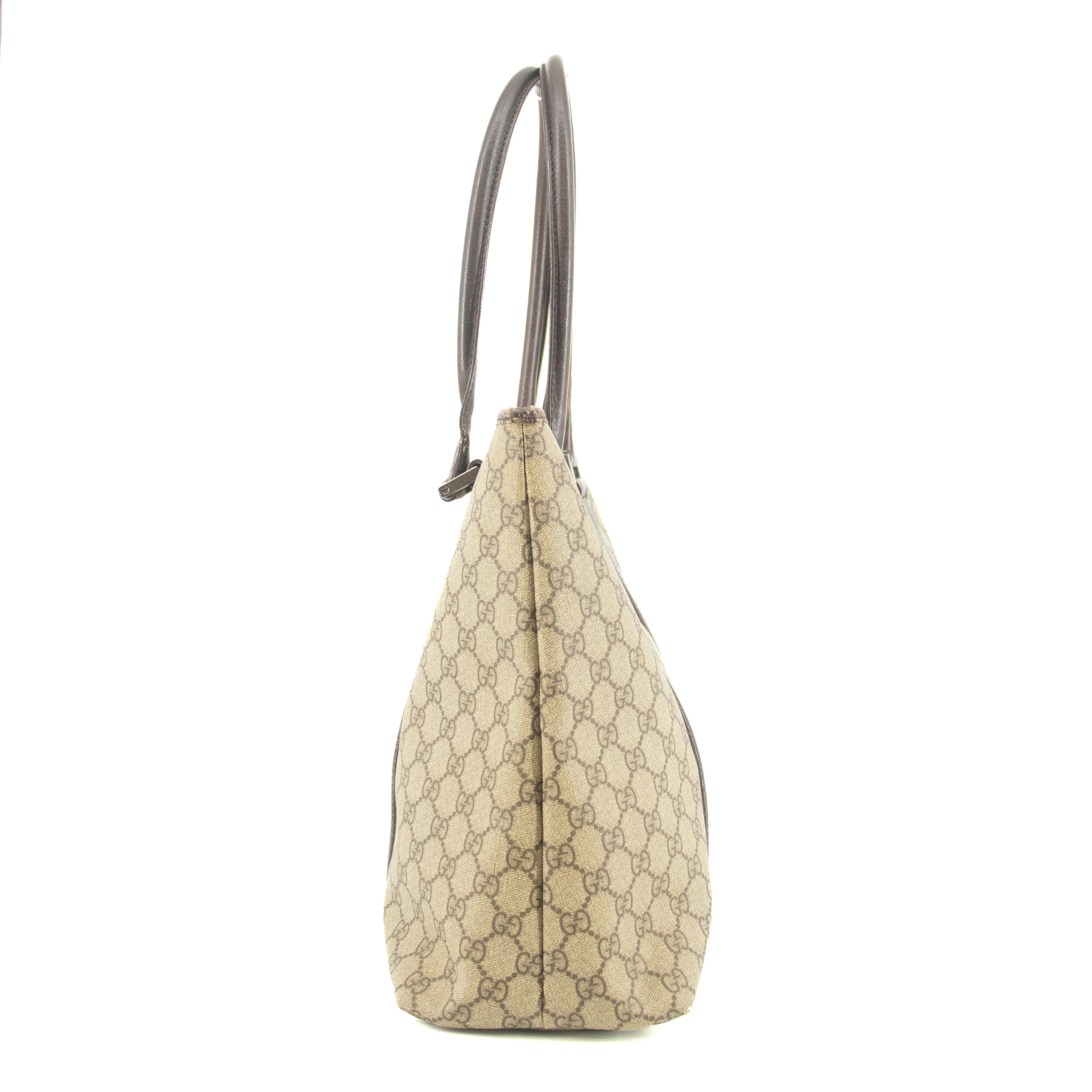 Gucci GG Canvas Coated Supreme Beige x Brown Leather Shoulder Bag #4675