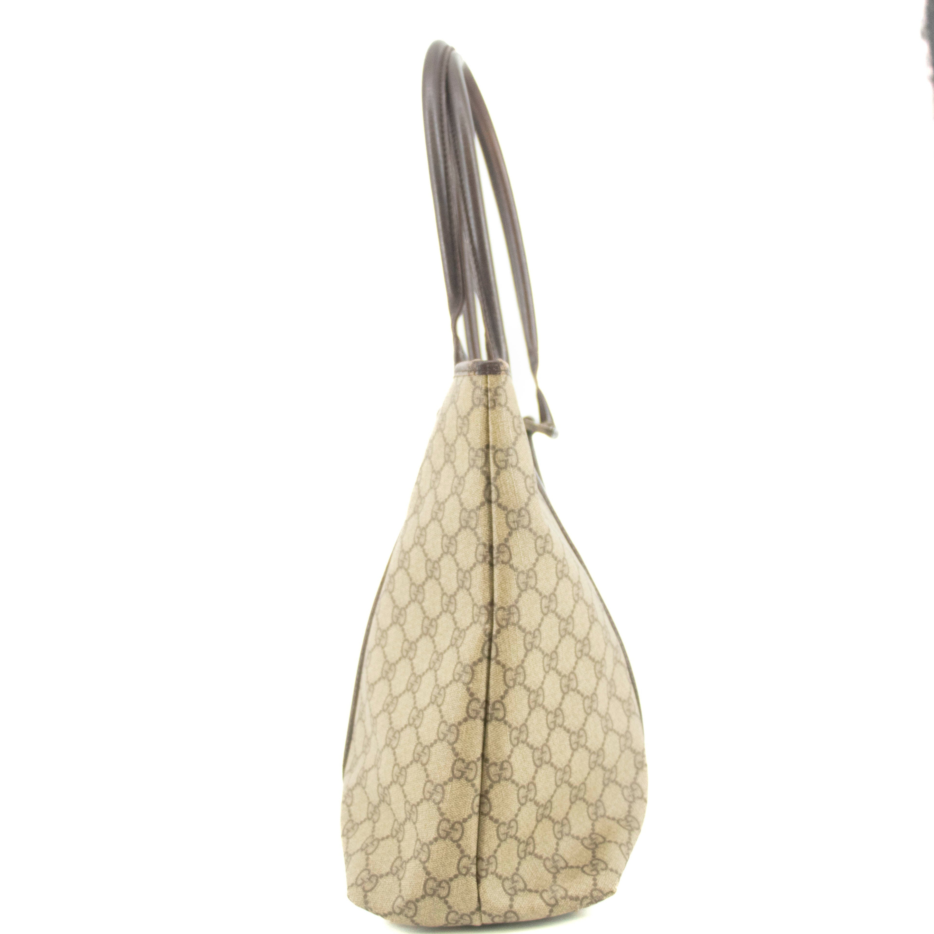 Gucci GG Canvas Coated Supreme Beige x Brown Leather Shoulder Bag #4675