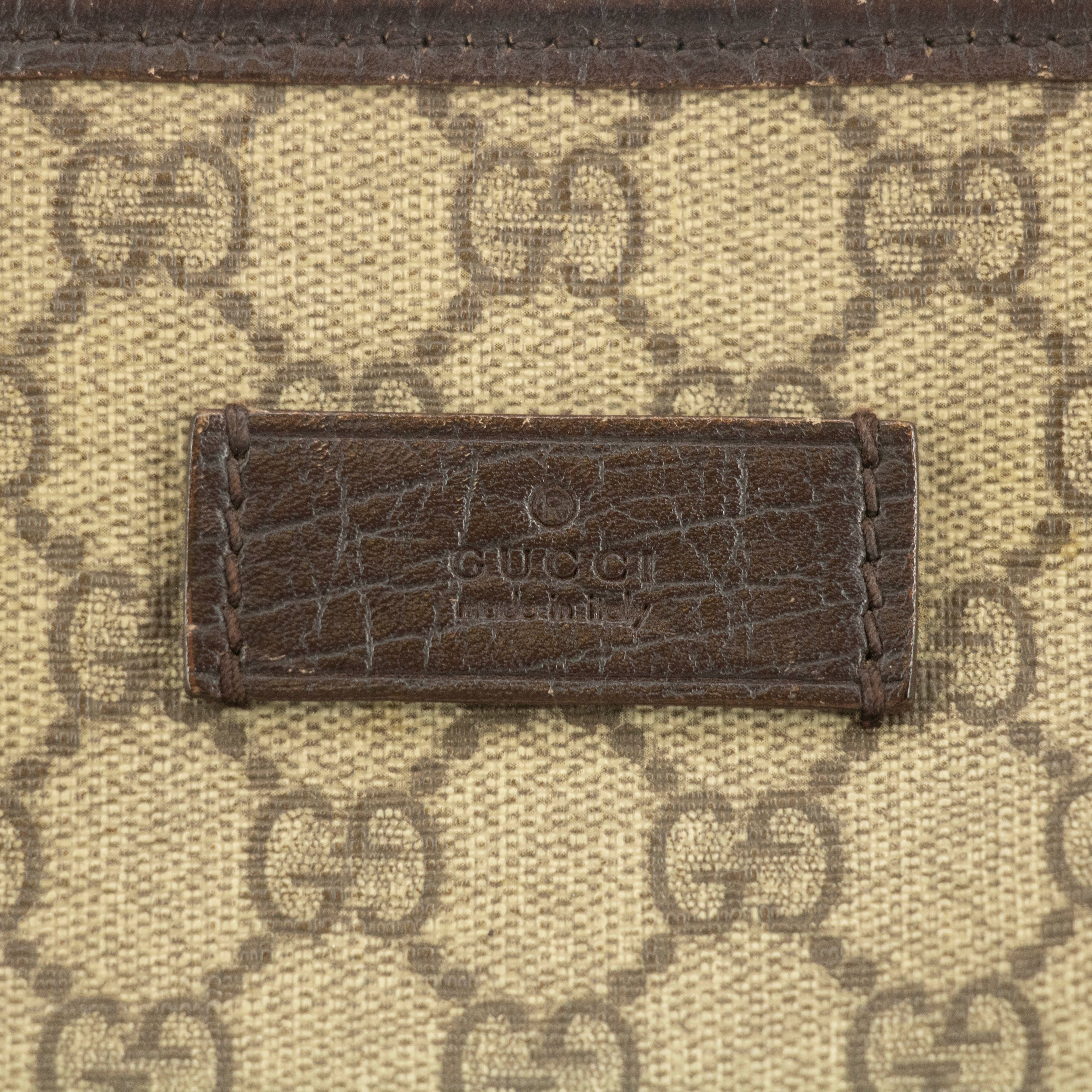Gucci GG Canvas Coated Supreme Beige x Brown Leather Shoulder Bag #4675