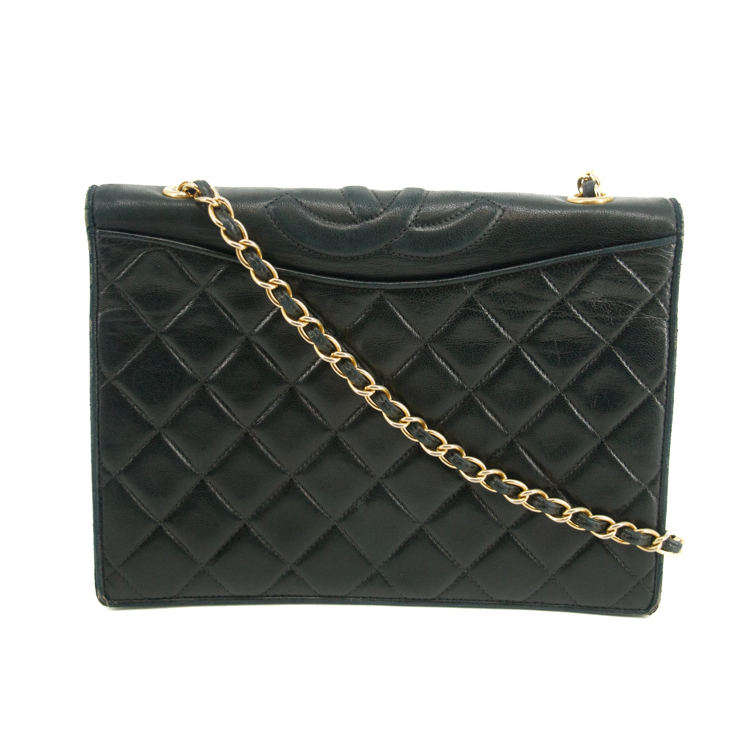 Chanel Black Lambskin Quilted Top Logo Shoulder Bag #4732