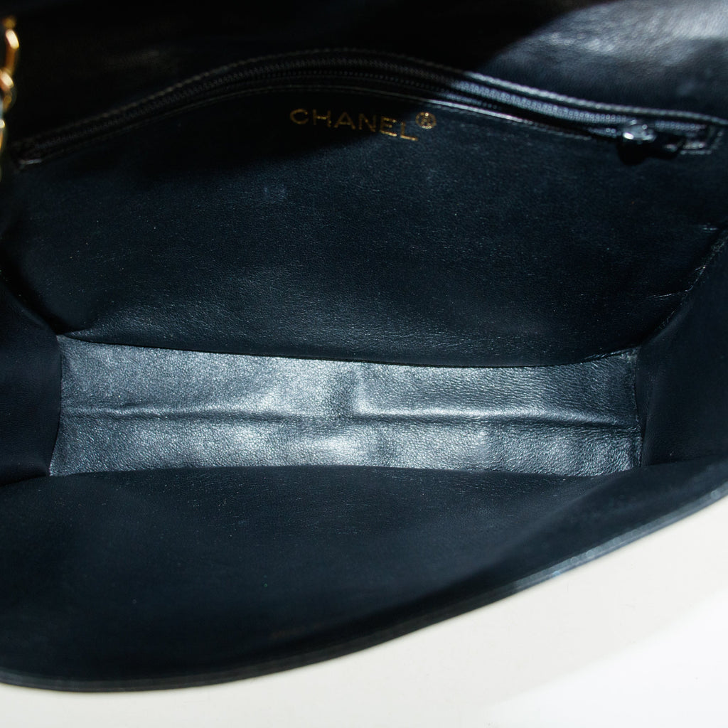 Chanel Black Lambskin Quilted Top Logo Shoulder Bag #4732