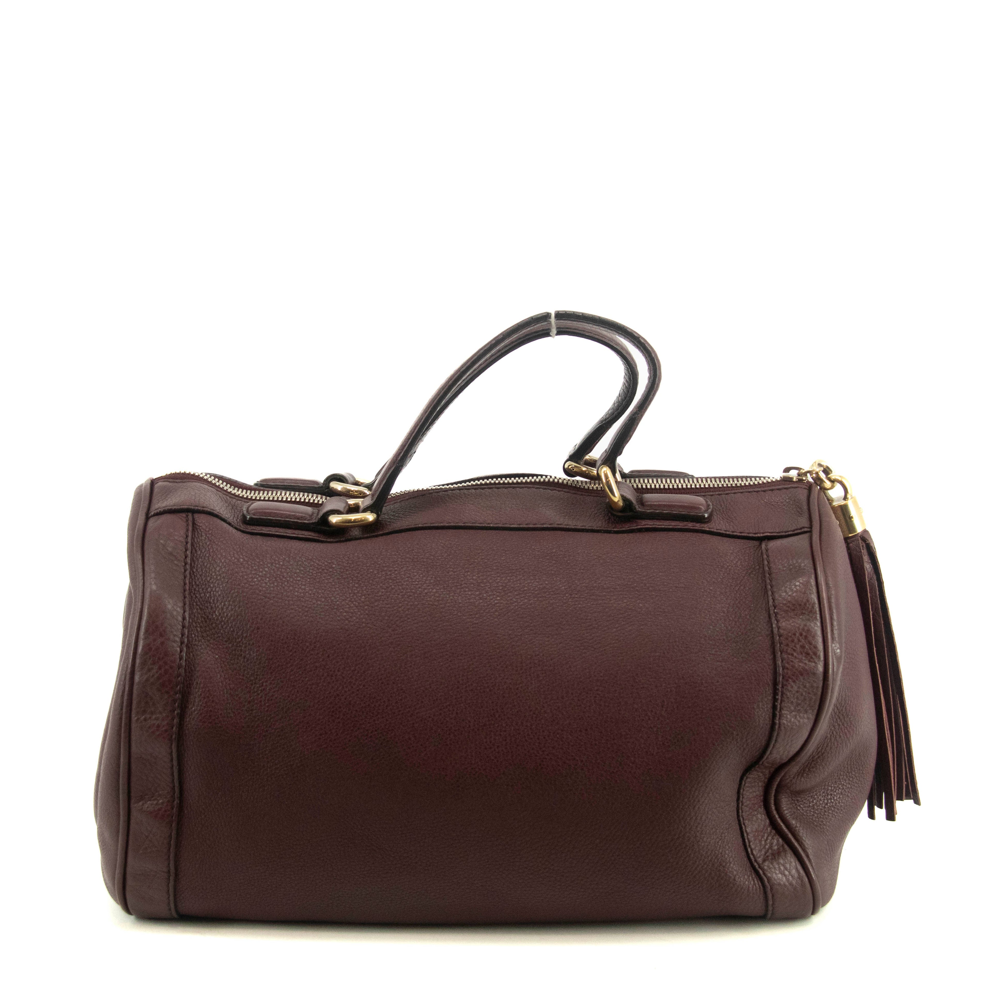 Gucci Burgundy Leather Tassel Soho Boston Bag #4736