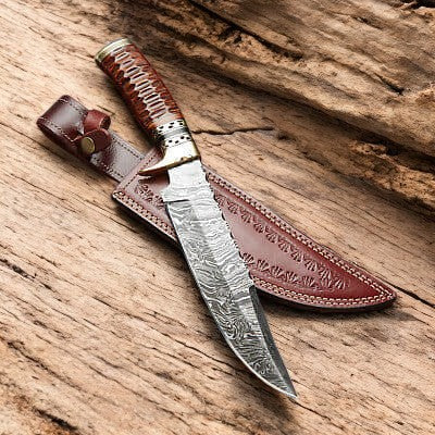 Handmade Damascus Bowie Knife – 14" with Rosewood Handle