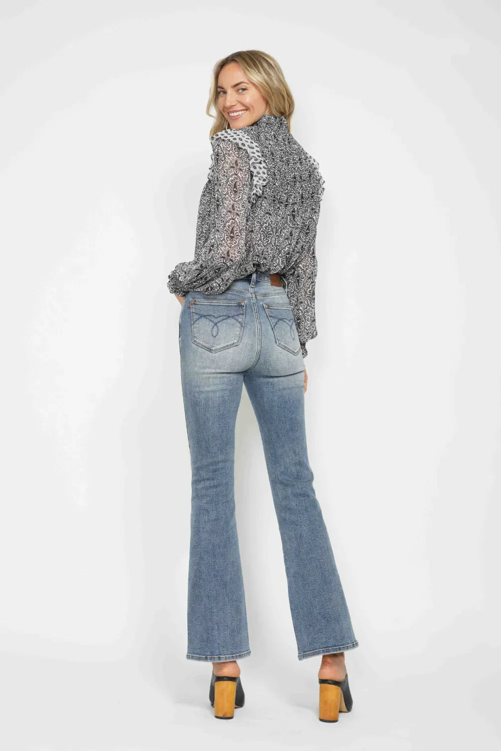 Judy Blue Full Size Tummy Control Back Embroidered Pocket Bootcut Women Jeans Plus Size