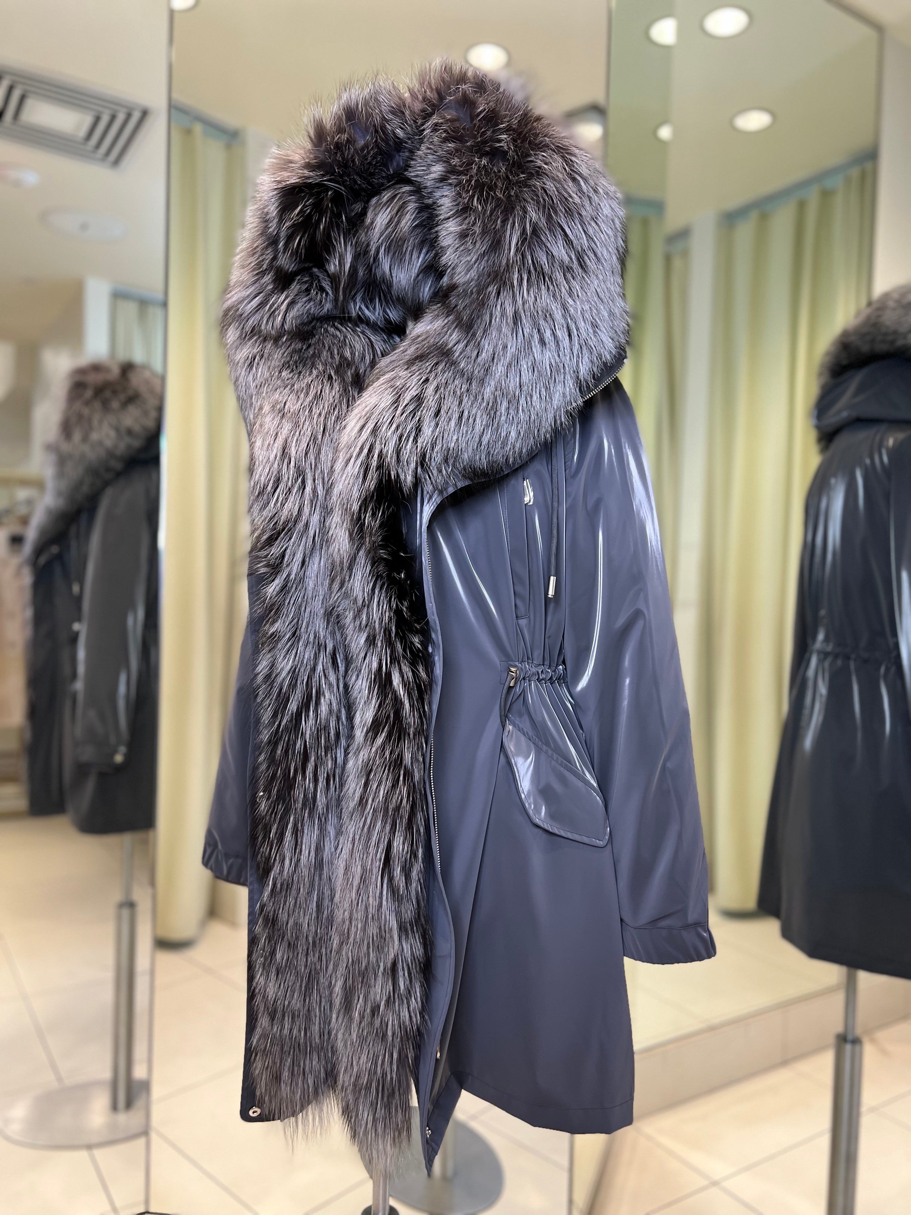 Genuine Silver Fox Fully Lined Hood Rabbit Insulated Parka