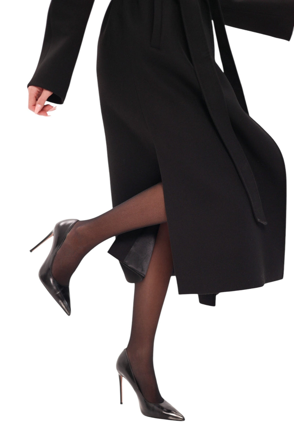 Cambridge Comfort Wraparound Wool Cashmere Coat in Black