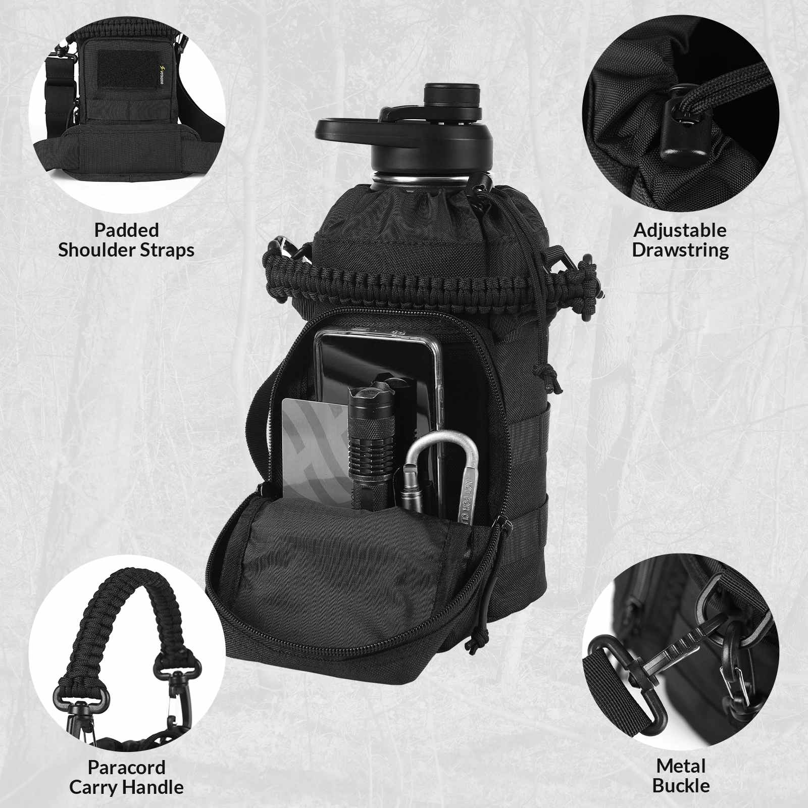 Votagoo 64Oz Half Gallon Stainless Steel Insulated Tactical Water Bottle with Metal Military Water Bottle Tactical Carrier Bag