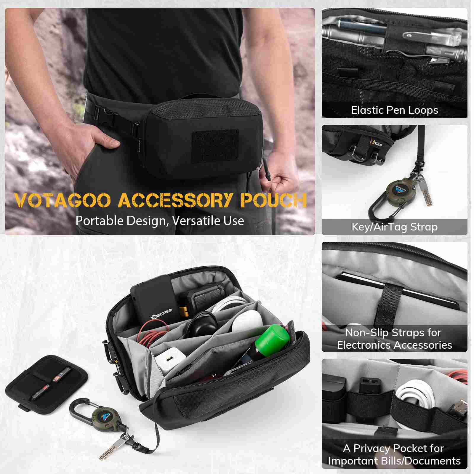 Votagoo Electronic Organizer Accessory Tech Pouch for MacBook Charger, Cord Organizer Travel Storage Bag