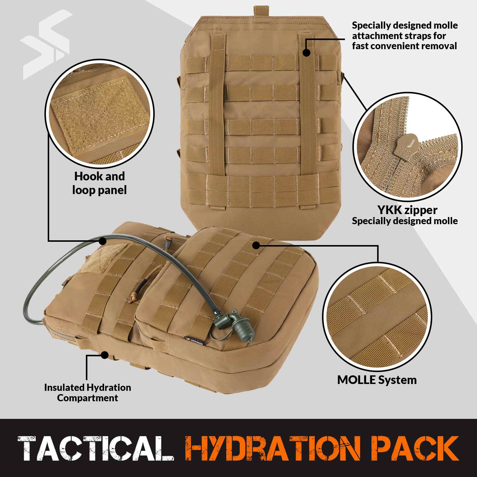 Tactical Molle Hydration Pack 3L Hydration Carrier Pack Water Reservoir Bag