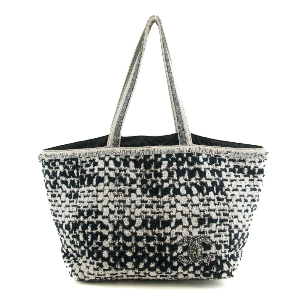 Chanel CC Black and White Terry Cloth Beach Shoulder Bag #5022