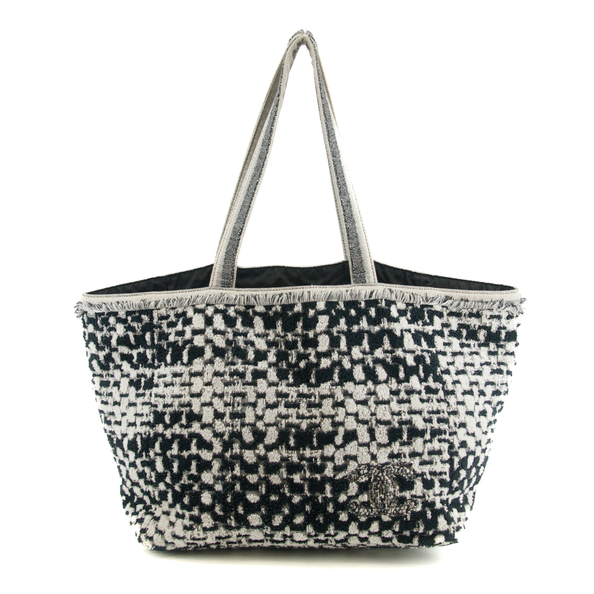 Chanel CC Black and White Terry Cloth Beach Shoulder Bag #5022