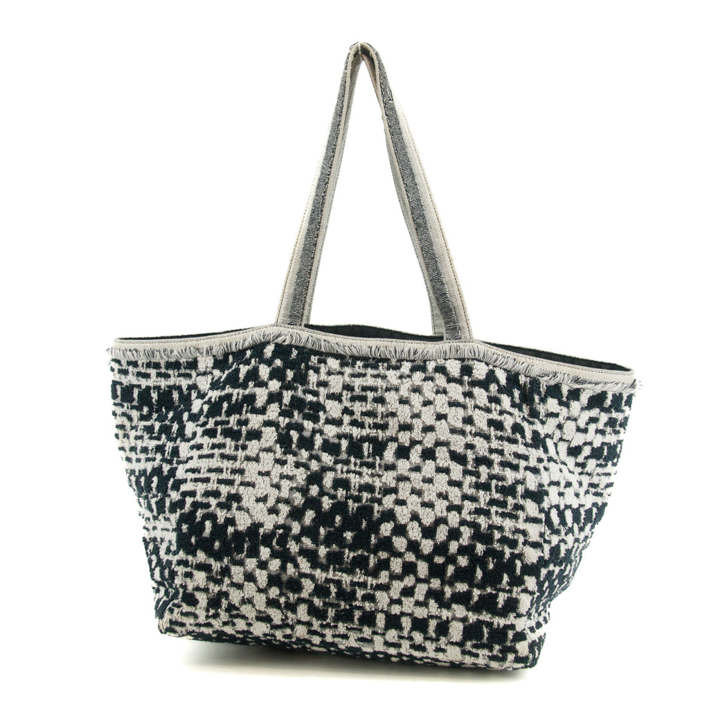 Chanel CC Black and White Terry Cloth Beach Shoulder Bag #5022