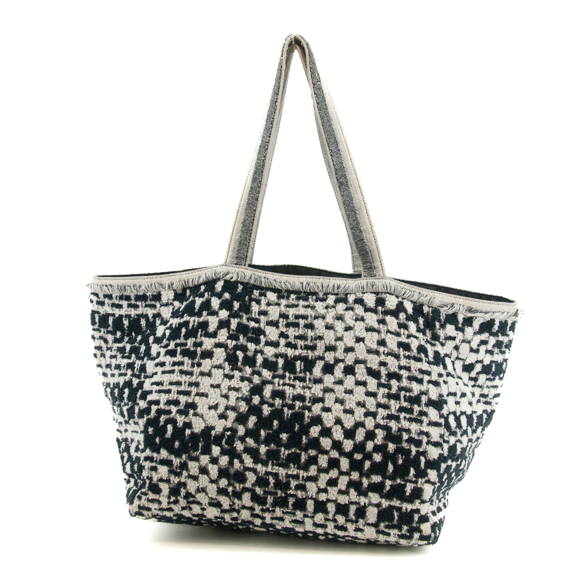 Chanel CC Black and White Terry Cloth Beach Shoulder Bag #5022