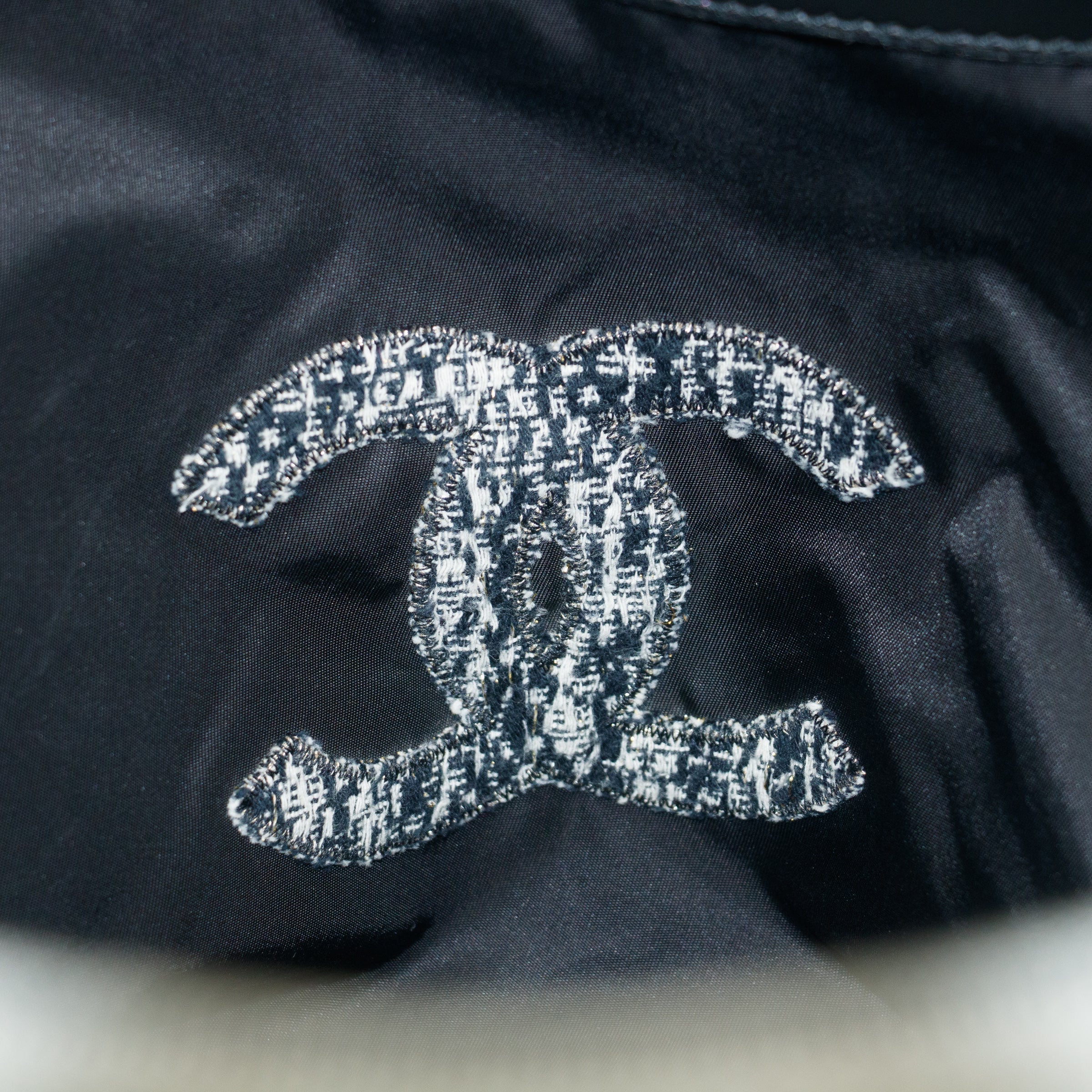 Chanel CC Black and White Terry Cloth Beach Shoulder Bag #5022